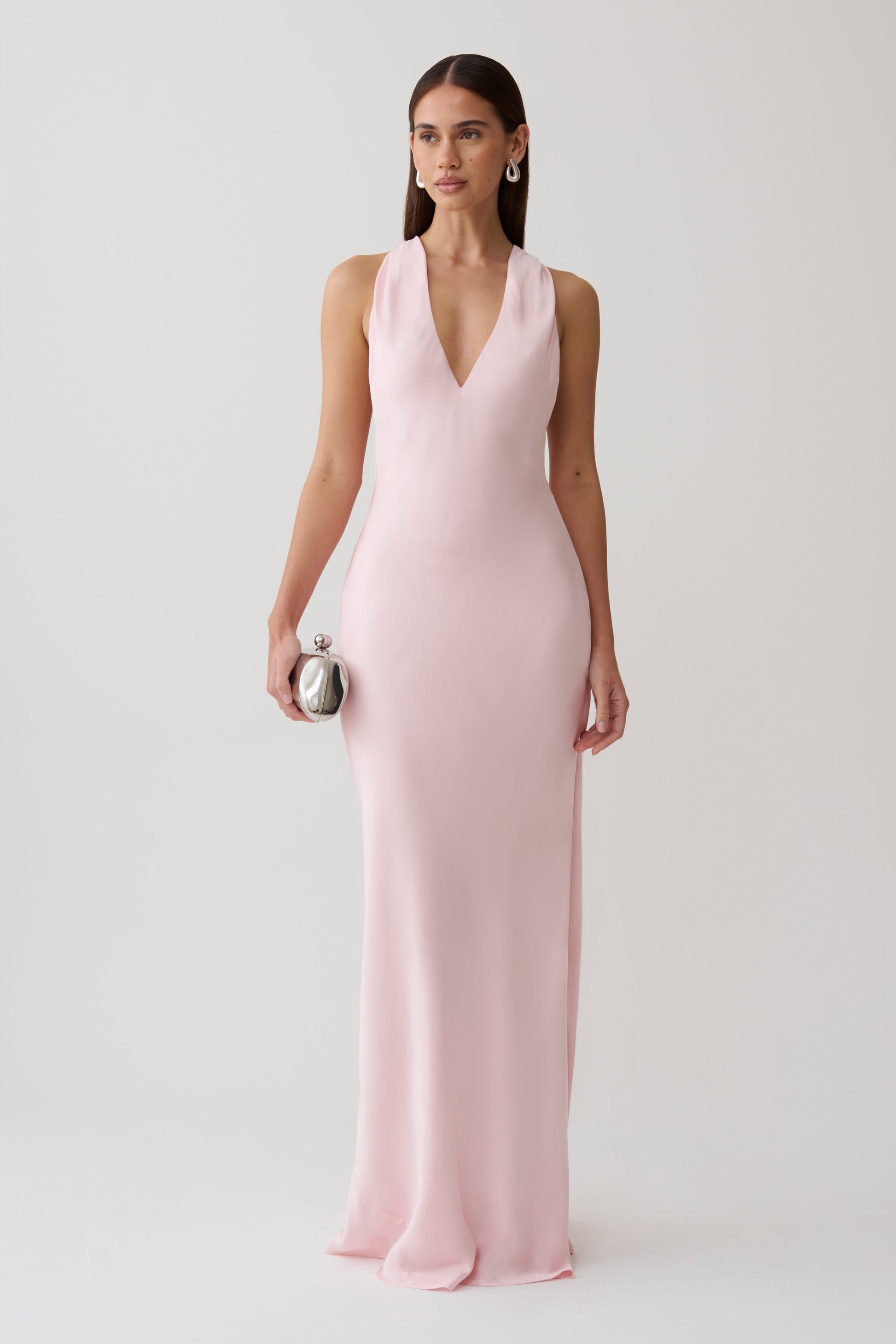 Winnie Halter Satin Maxi Dress With Hardware - Pale Pink