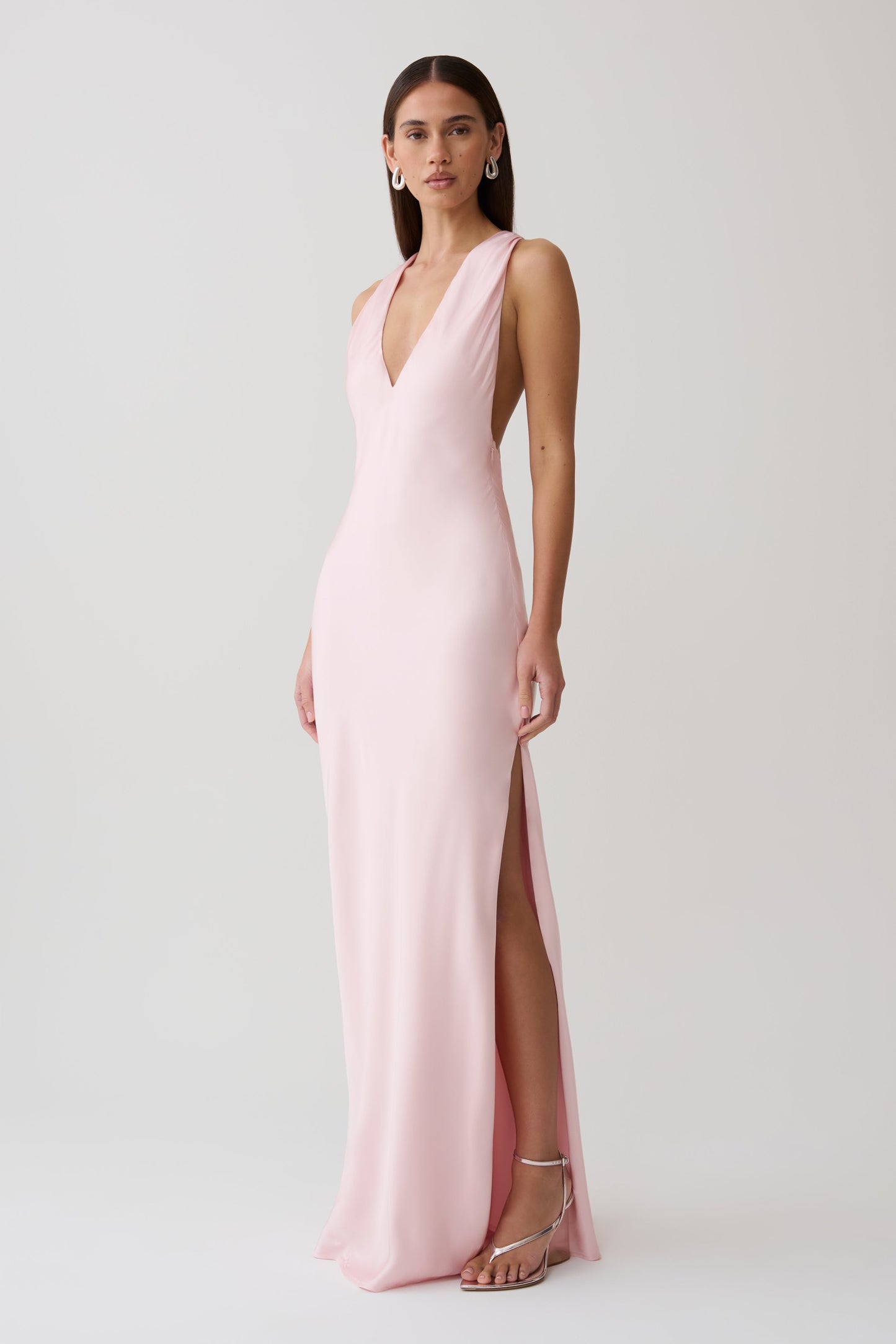Winnie Halter Satin Maxi Dress With Hardware - Pale Pink