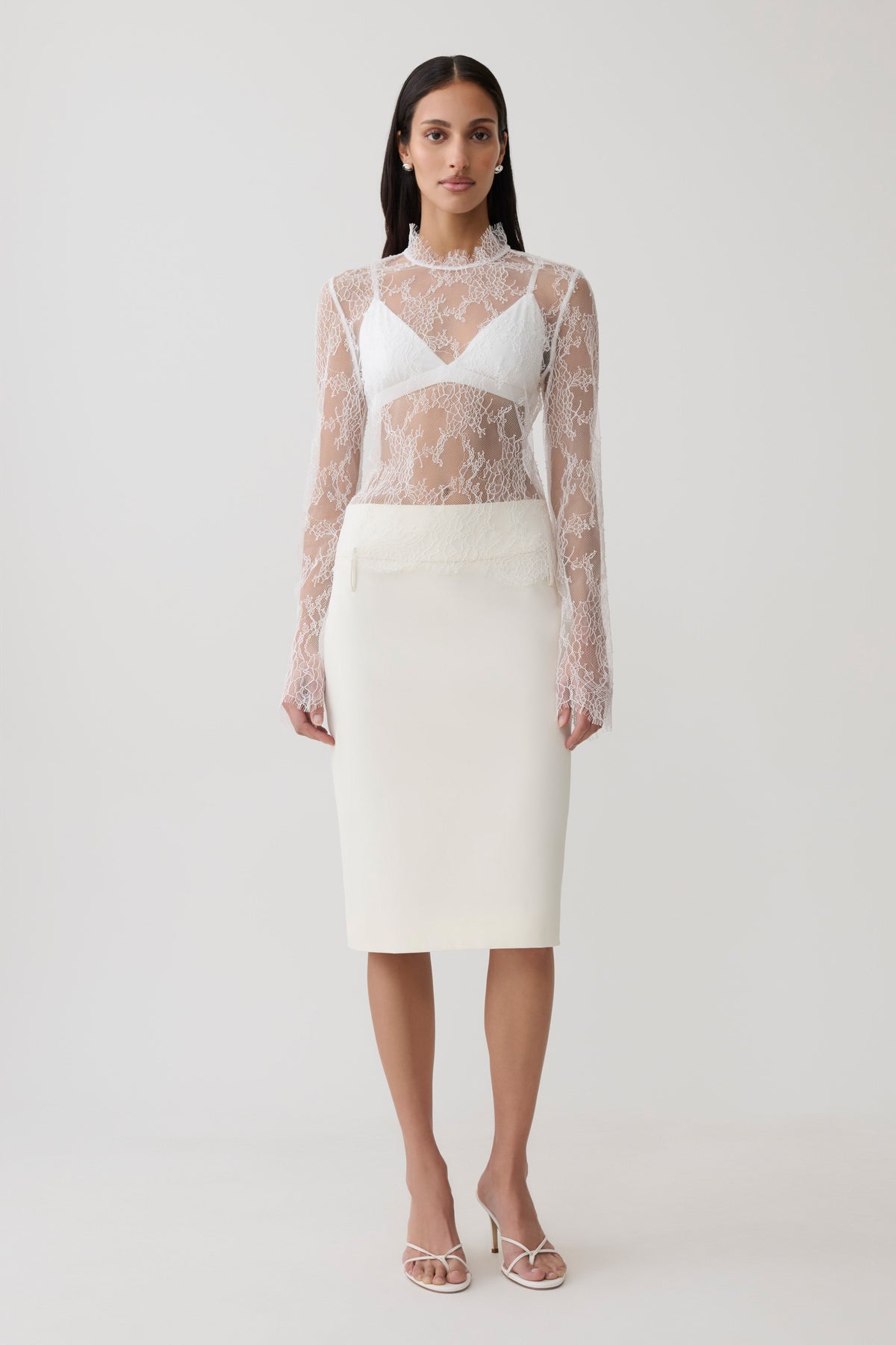 Alizette High Neck Long Sleeve Lace Top - Ivory #5
