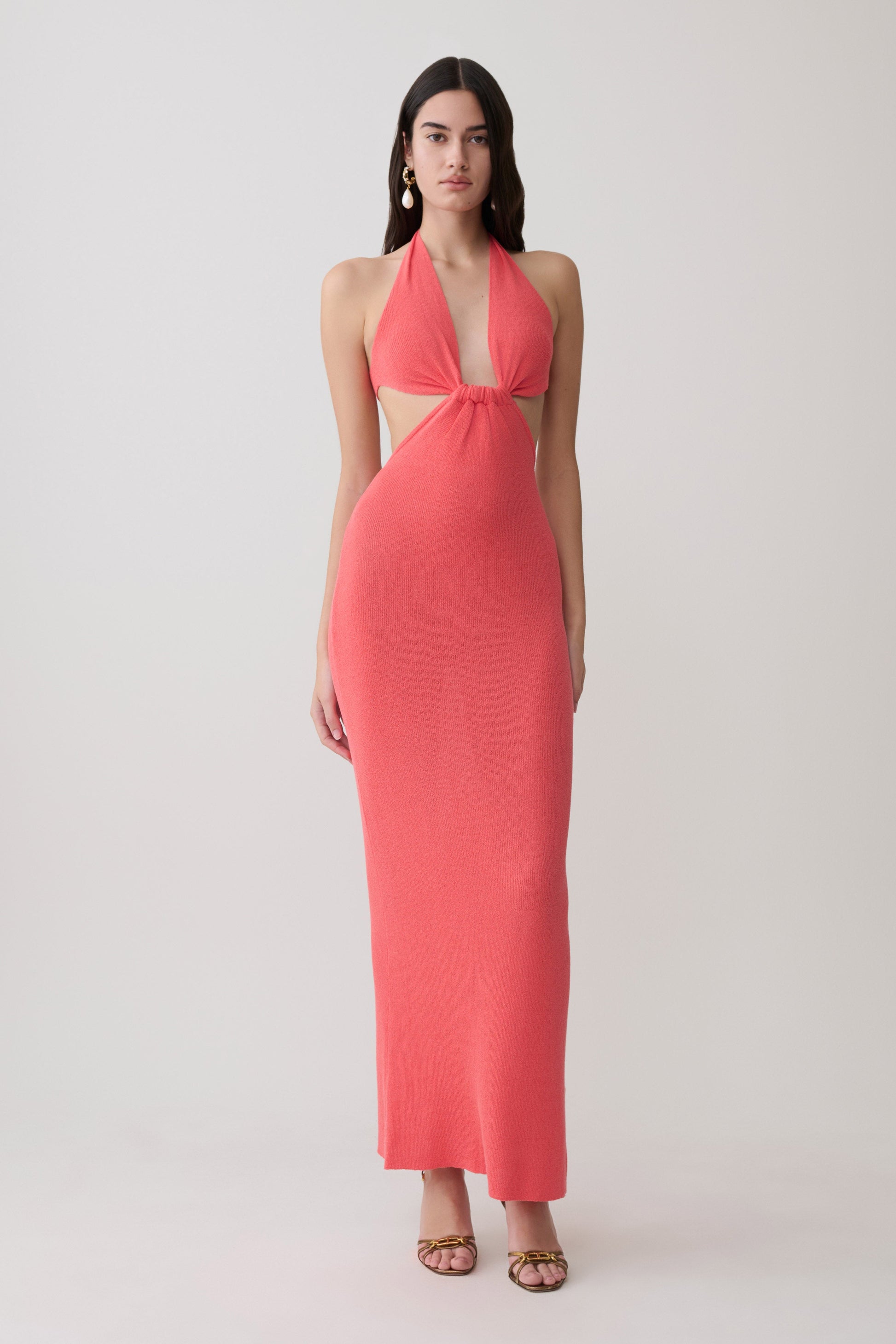 coral knit dress Coral Short Sleeve T-Shirt Maxi Knit Dress