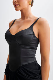 Leila Satin Corset Maxi Dress - Black