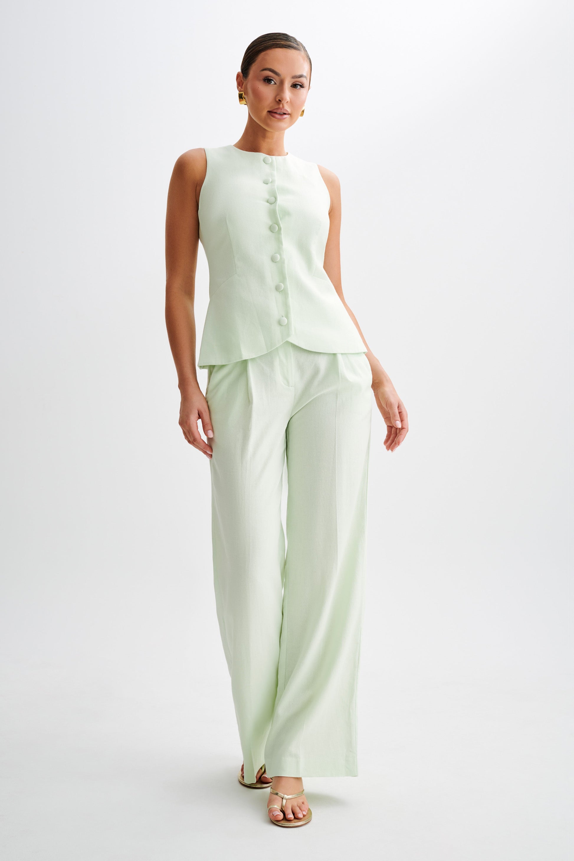 Laurence Sleeveless Linen Longline Top - Mint #7