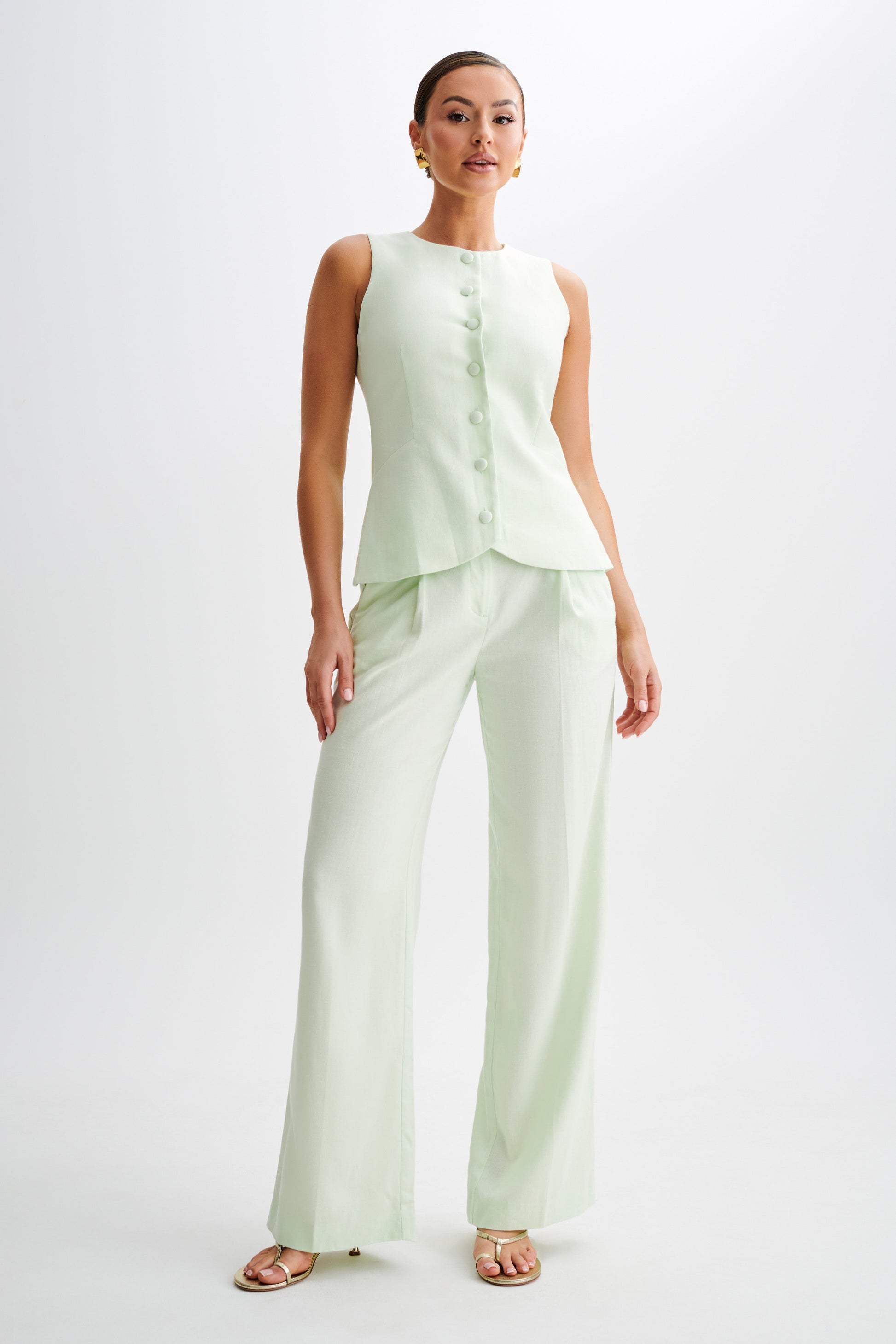 Laurence Sleeveless Linen Longline Top - Mint #8
