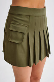 Brigitte Pleated Mini Skirt With Pocket - Military Olive