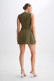 Lysandre Crepe Mini Dress - Military Olive