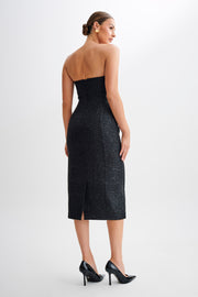 Monet Tweed Strapless Midi Dress - Black