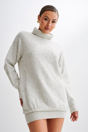 Celeste Long Sleeve Knit Mini Dress - Grey Marle