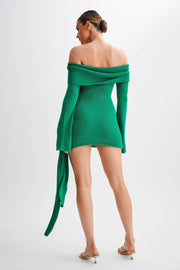 Camryn Off Shoulder Tie Knit Mini Dress - Green