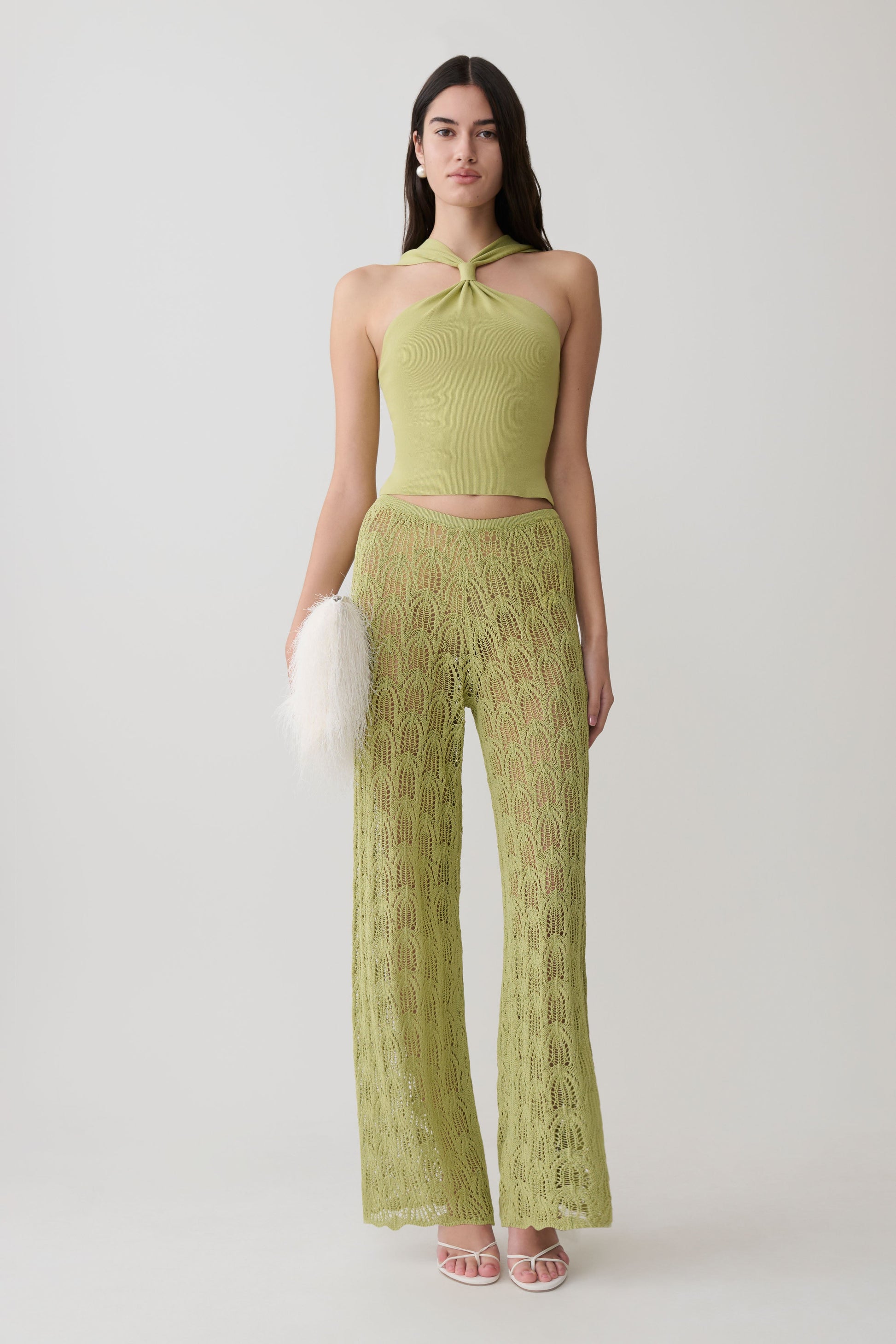 Angelika Twist Front Knit Top - Light Olive #9