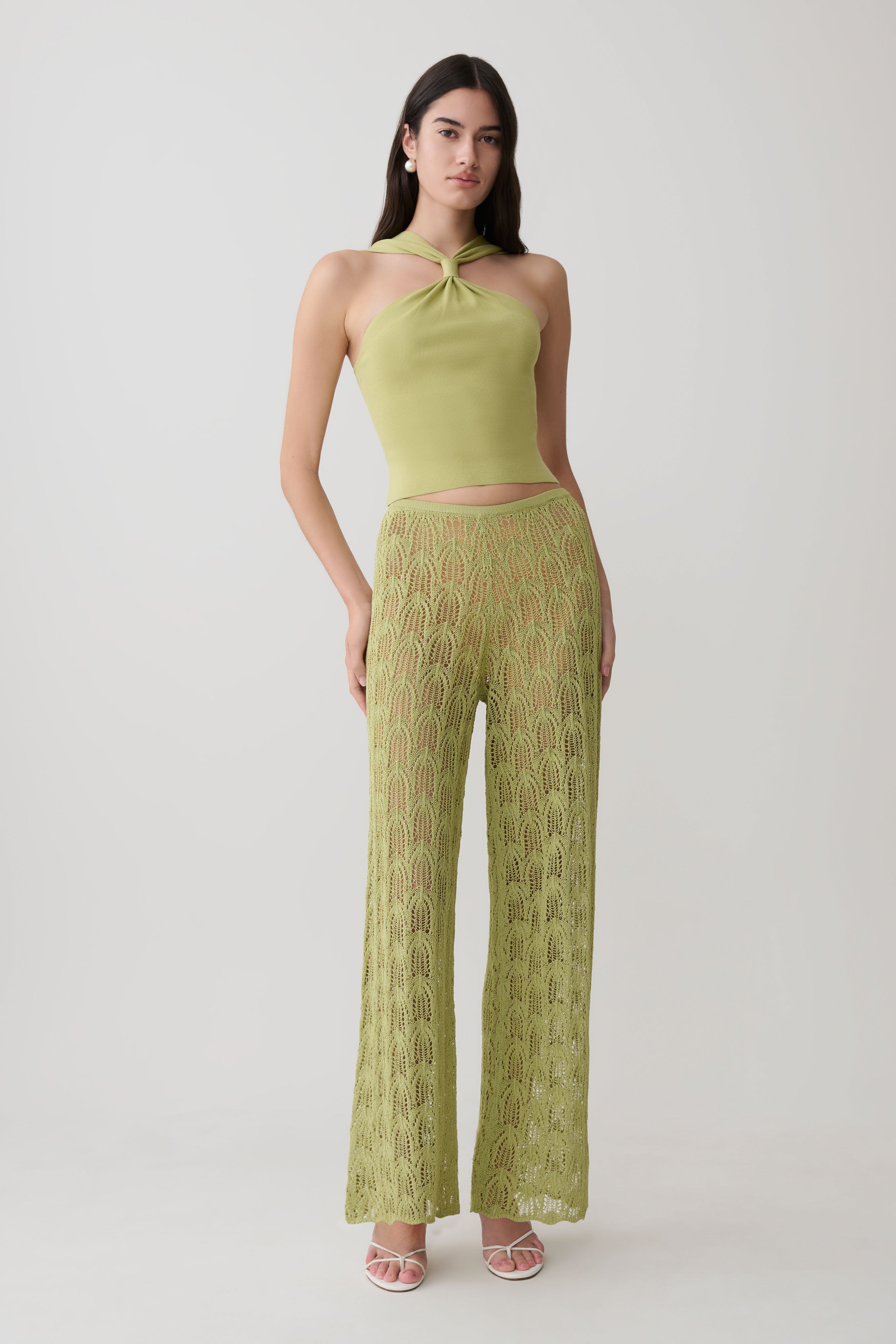 Angelika Twist Front Knit Top - Light Olive | MESHKI US