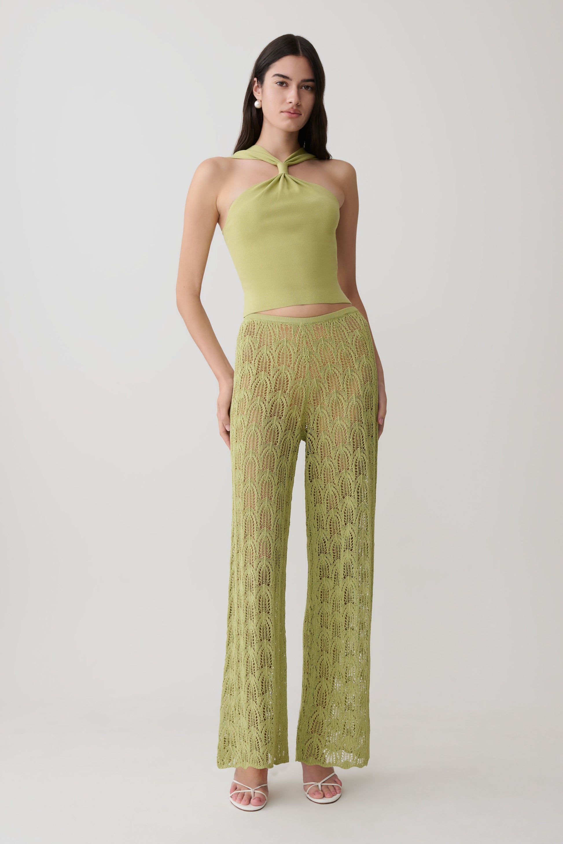 Angelika Twist Front Knit Top - Light Olive #7