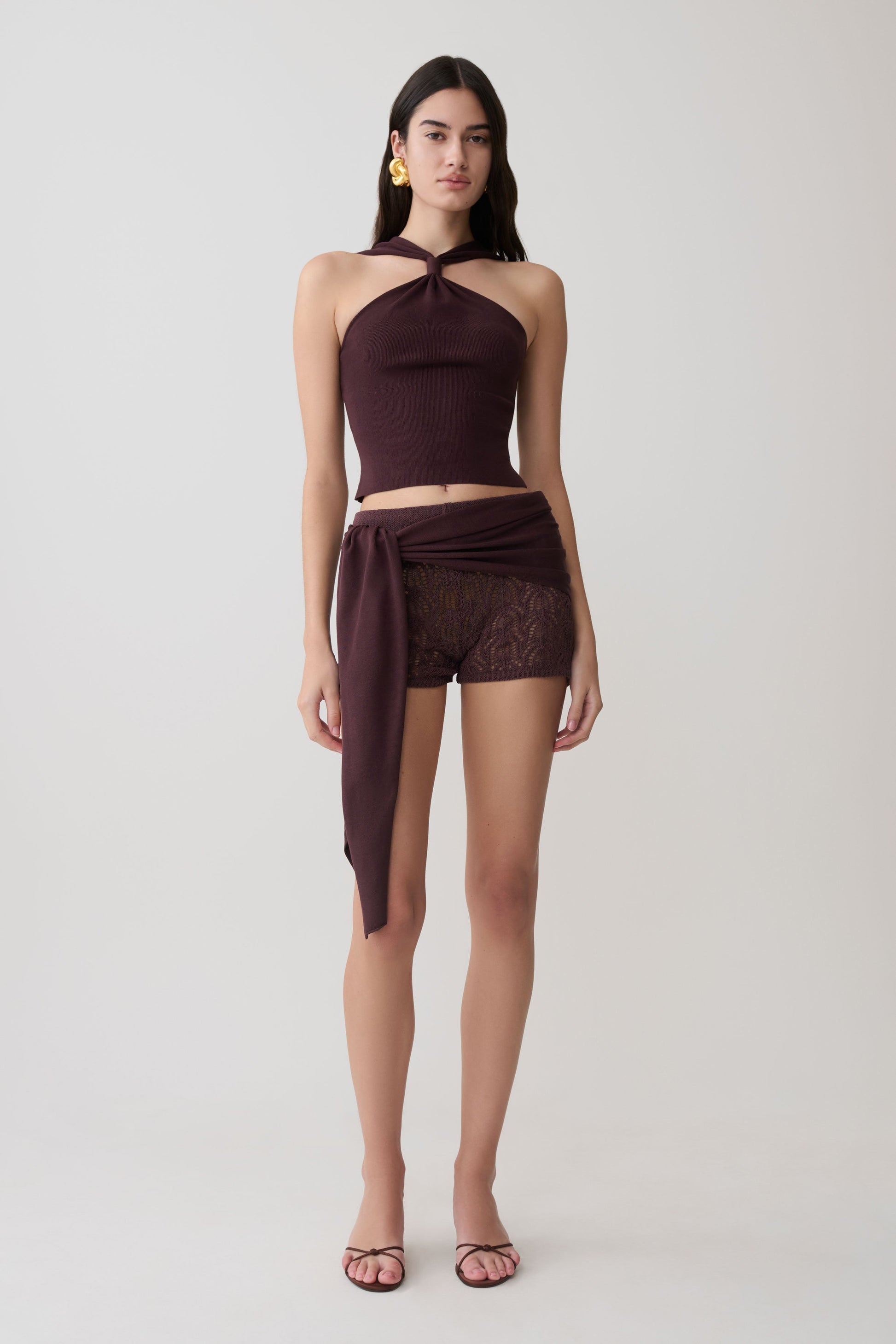 Angelika Twist Front Knit Top - Chocolate #6