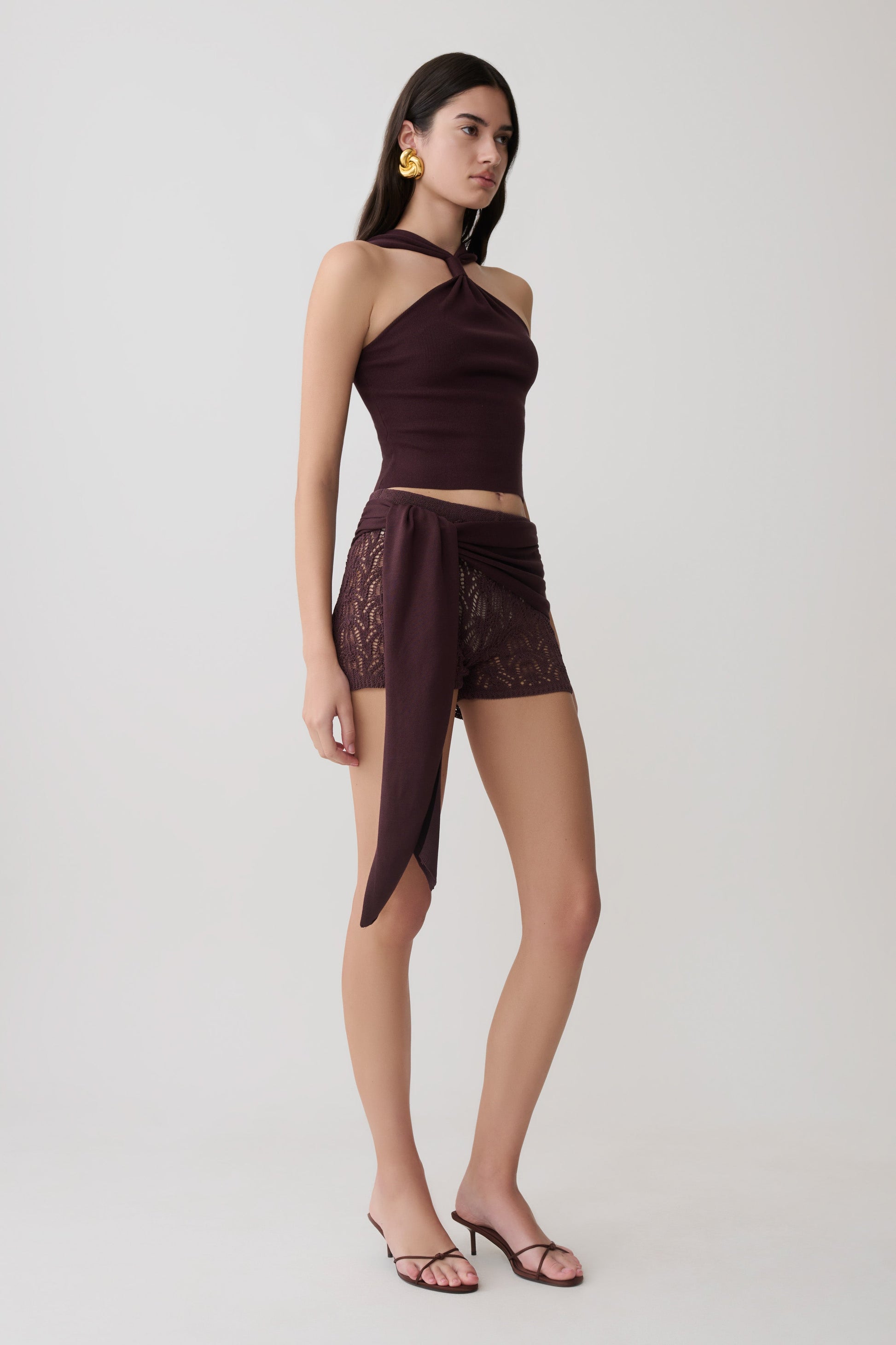Liora Crochet Shorts With Knit Overlay - Chocolate #5