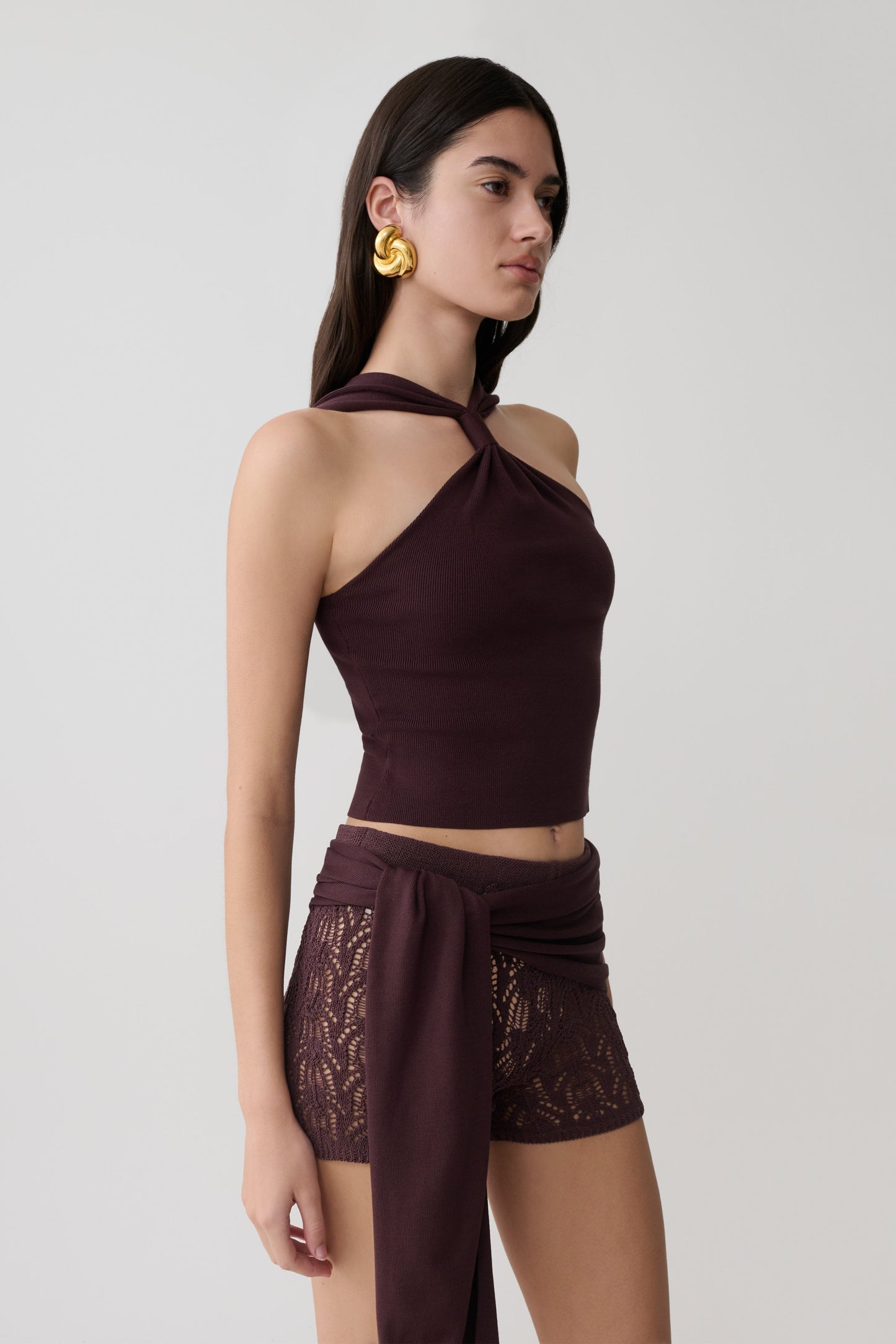 Angelika Twist Front Knit Top - Chocolate