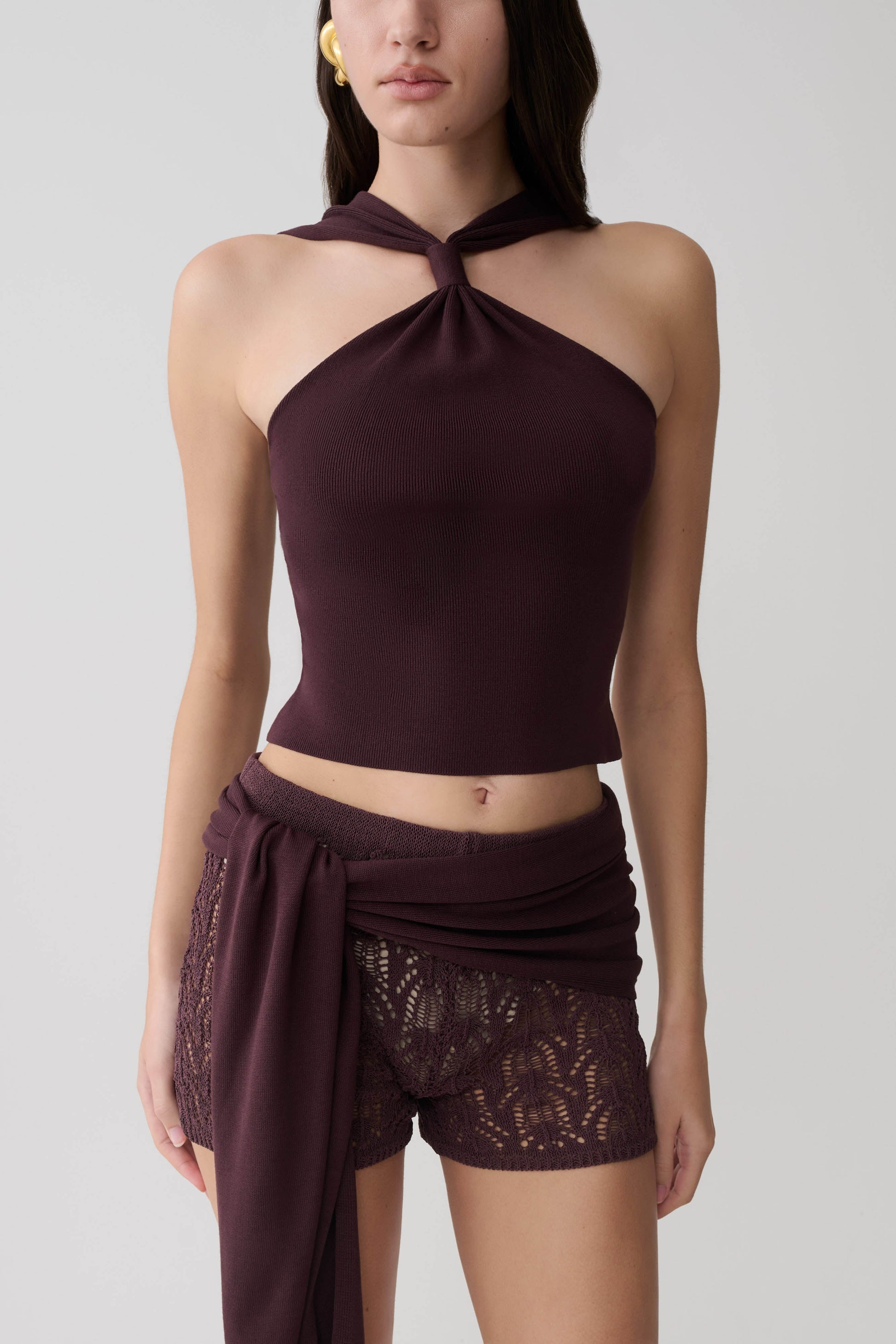 Angelika Twist Front Knit Top - Chocolate #3