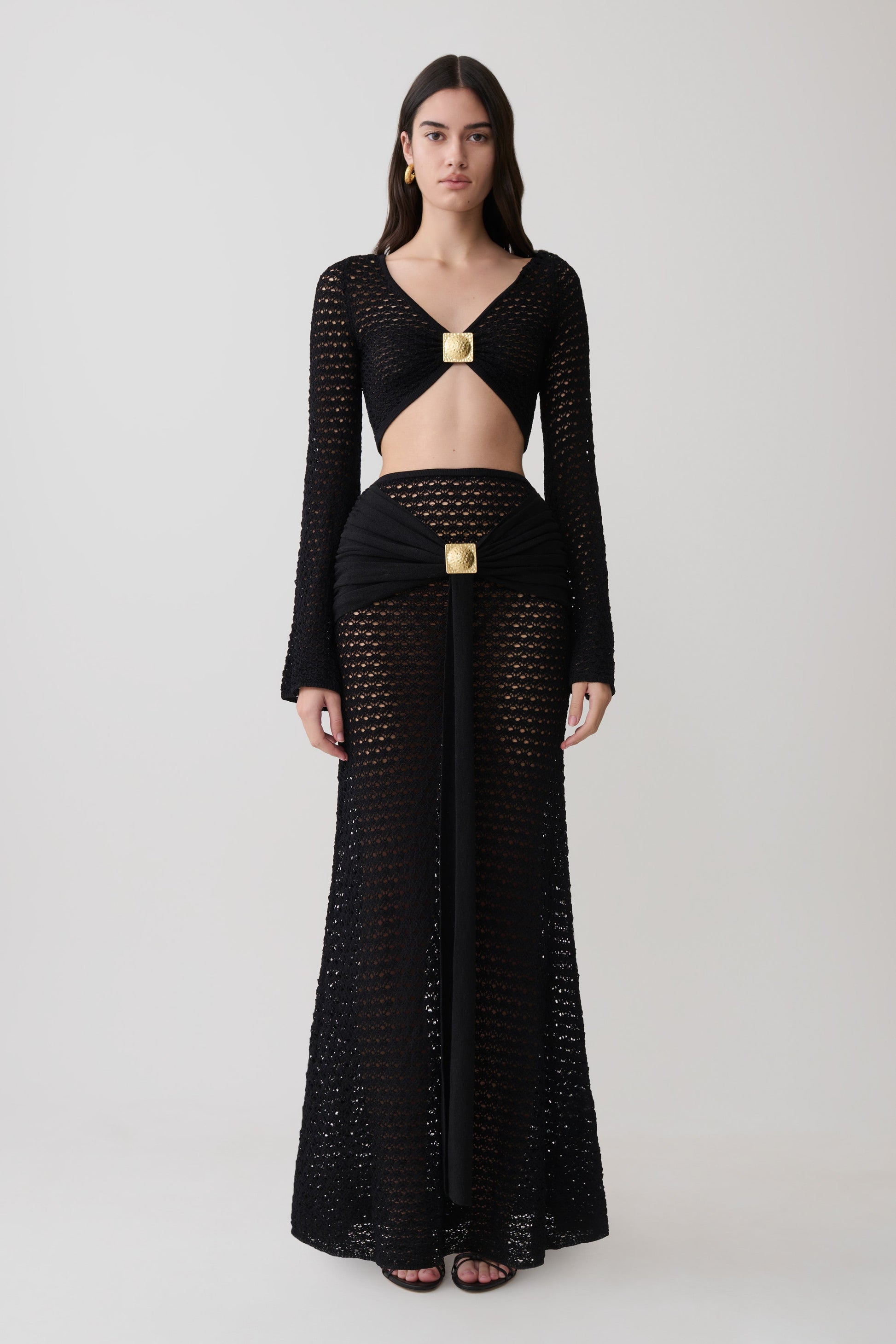 Mania Crochet Long Sleeve Cropped Top - Black #7