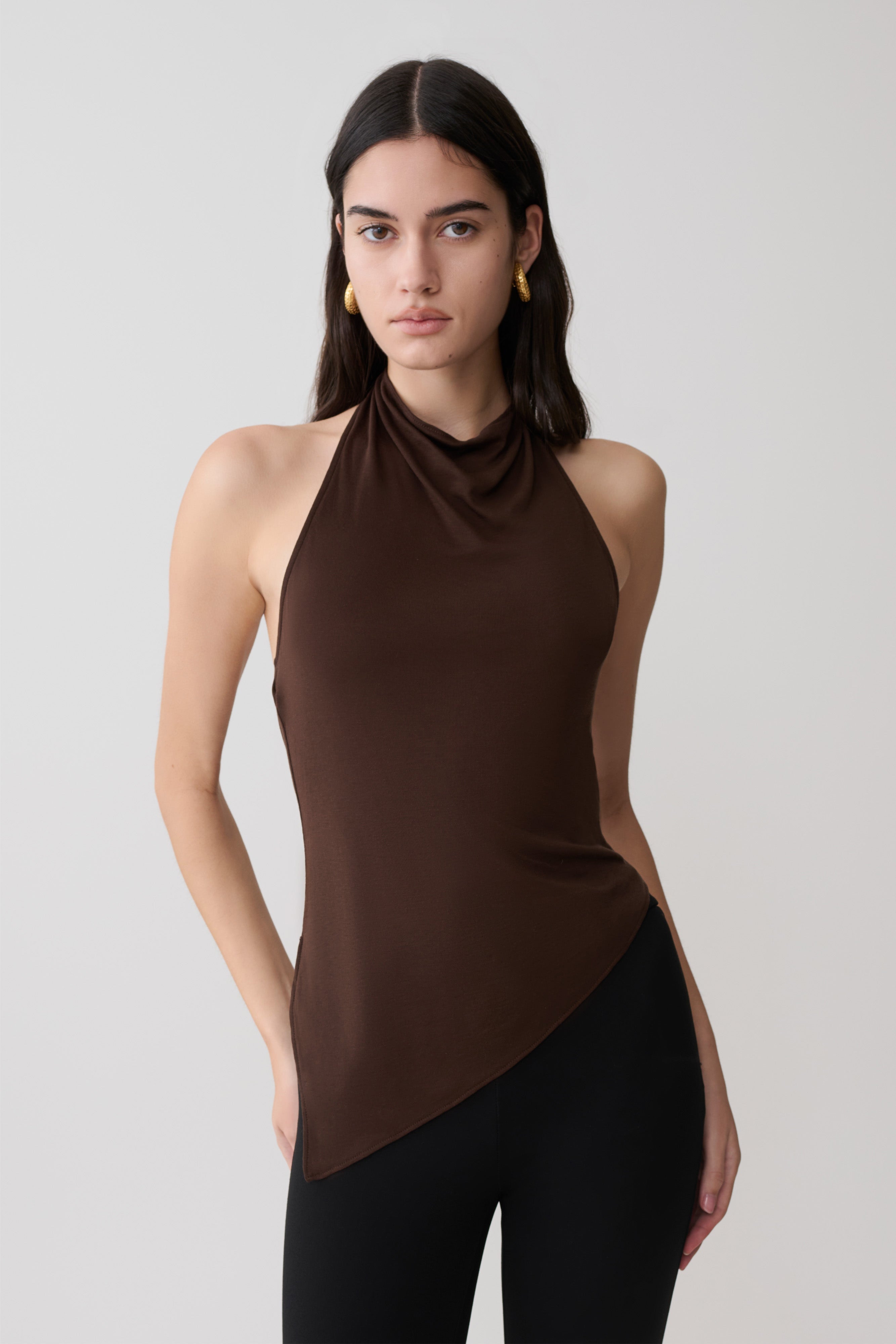 Clea Relaxed Sheer Halter Top - Espresso | MESHKI US