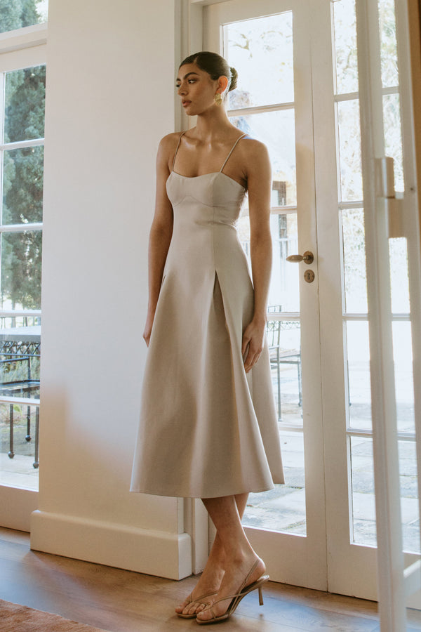 Alaina A-Line Midi Dress - Natural