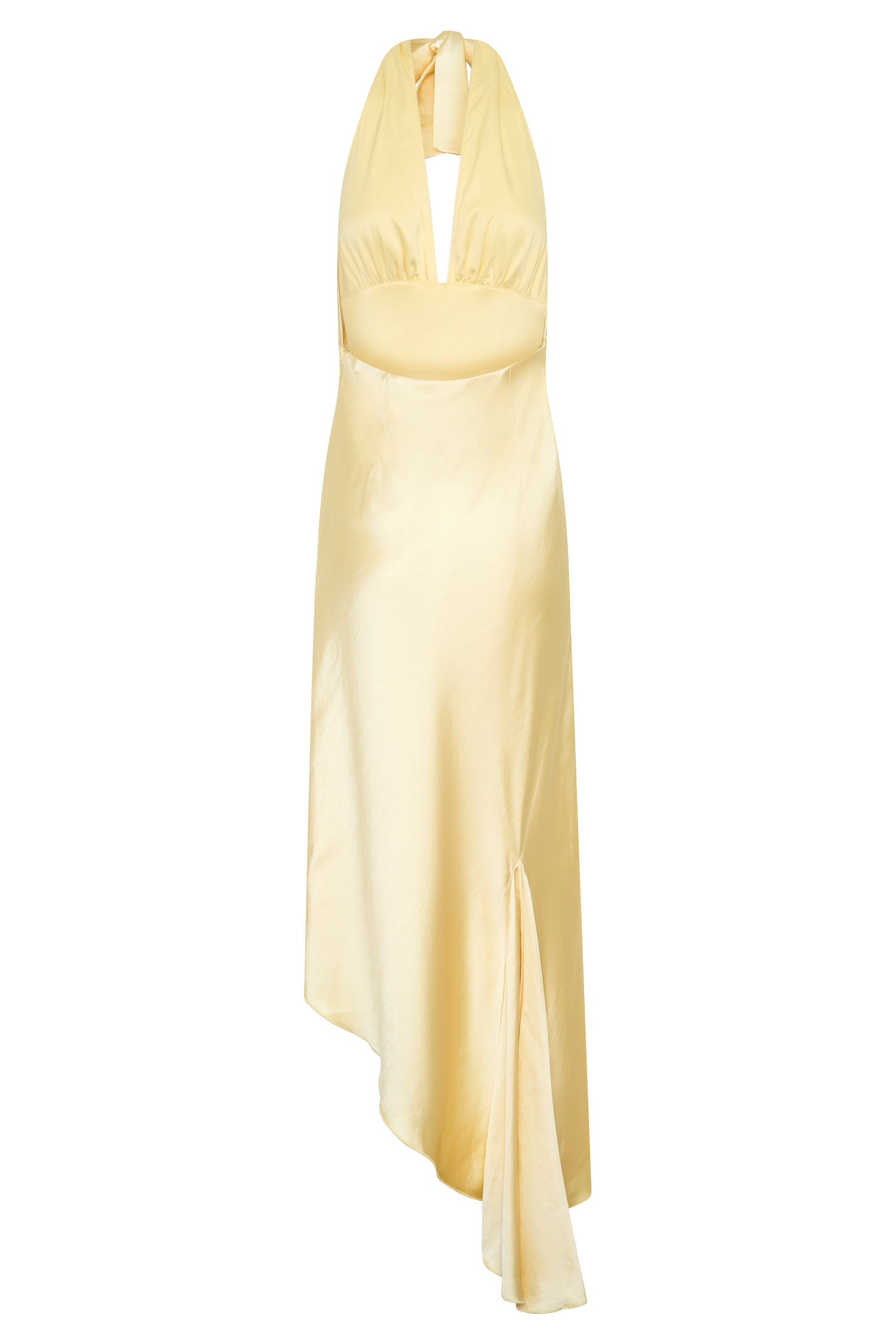 butter yellow halter dress Adelie Asymmetric Hem Halter Midi Dress - Butter