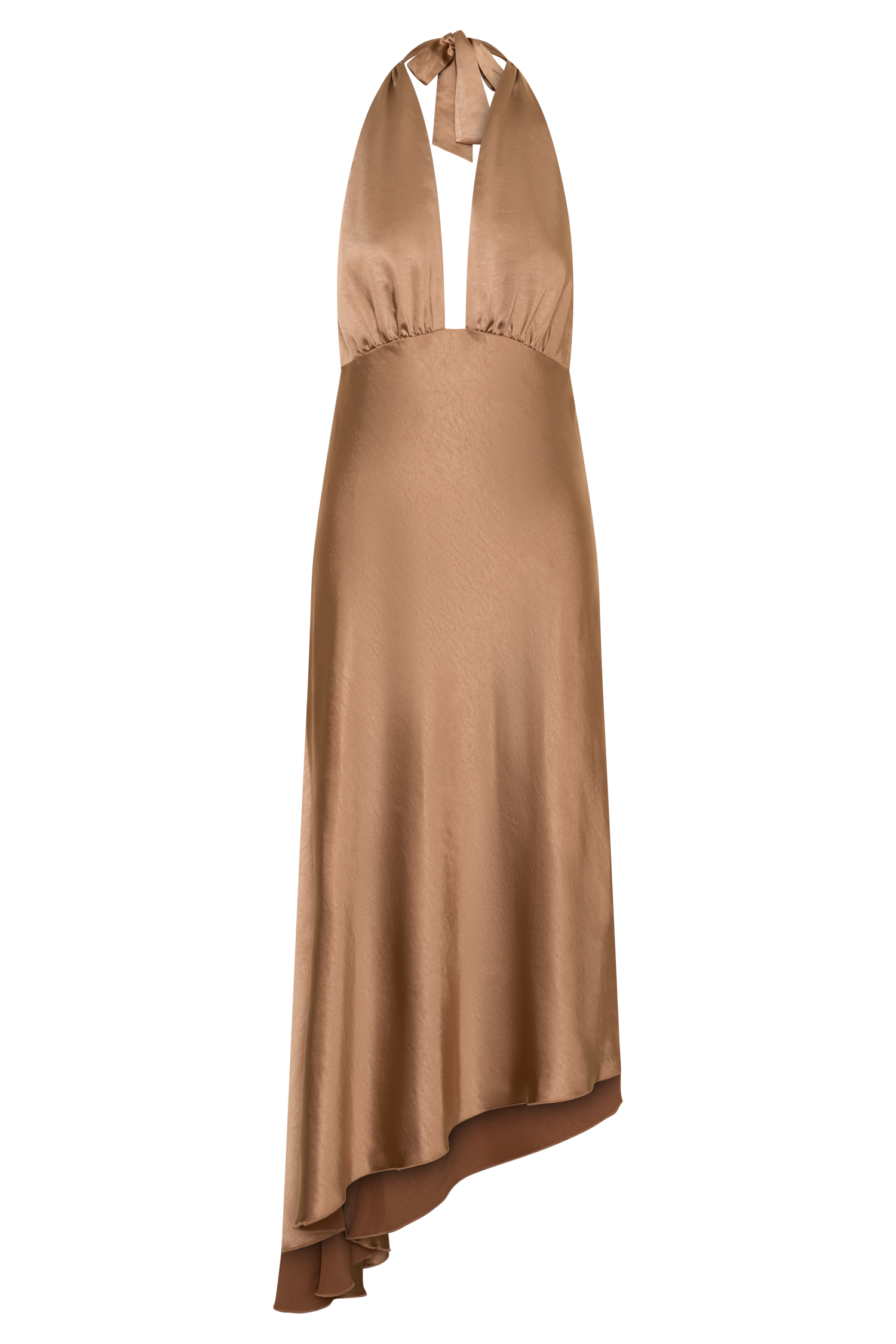 Adelie Asymmetric Hem Halter Midi Dress - Cognac #9