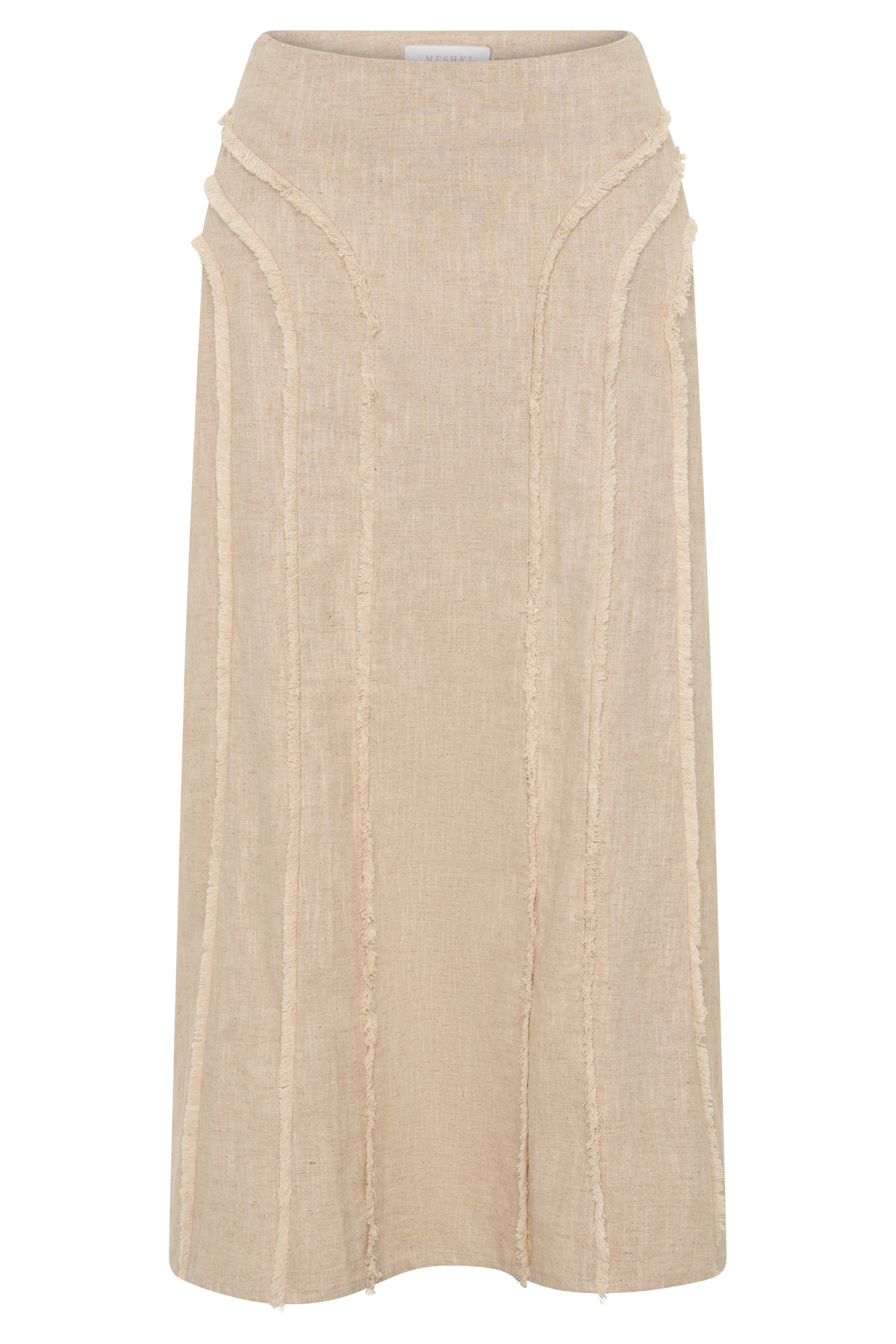 Annie Linen Frayed Midi Skirt - Natural #9