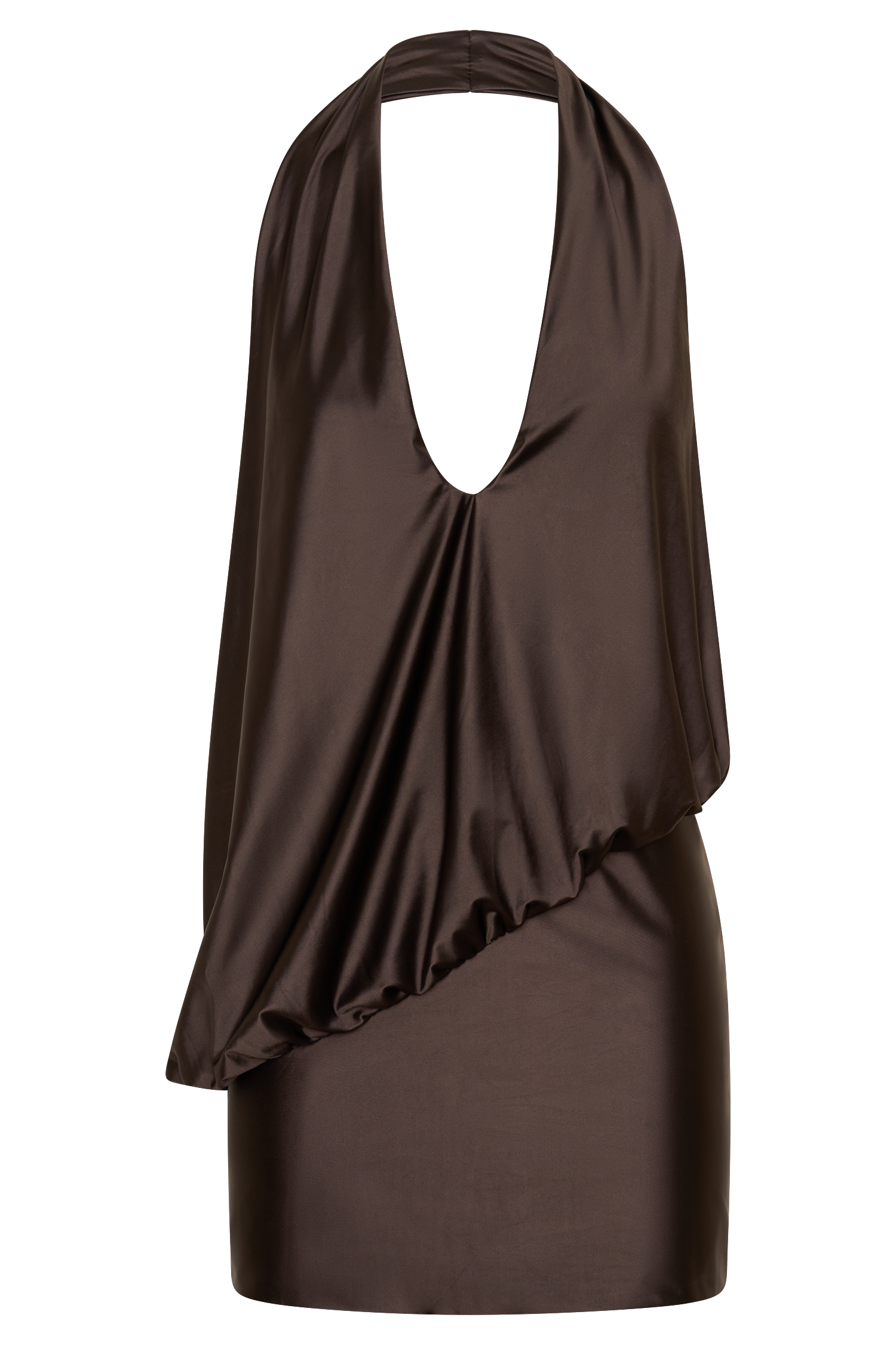Arabel Draped Halter Mini Dress / Chocolate | MESHKI