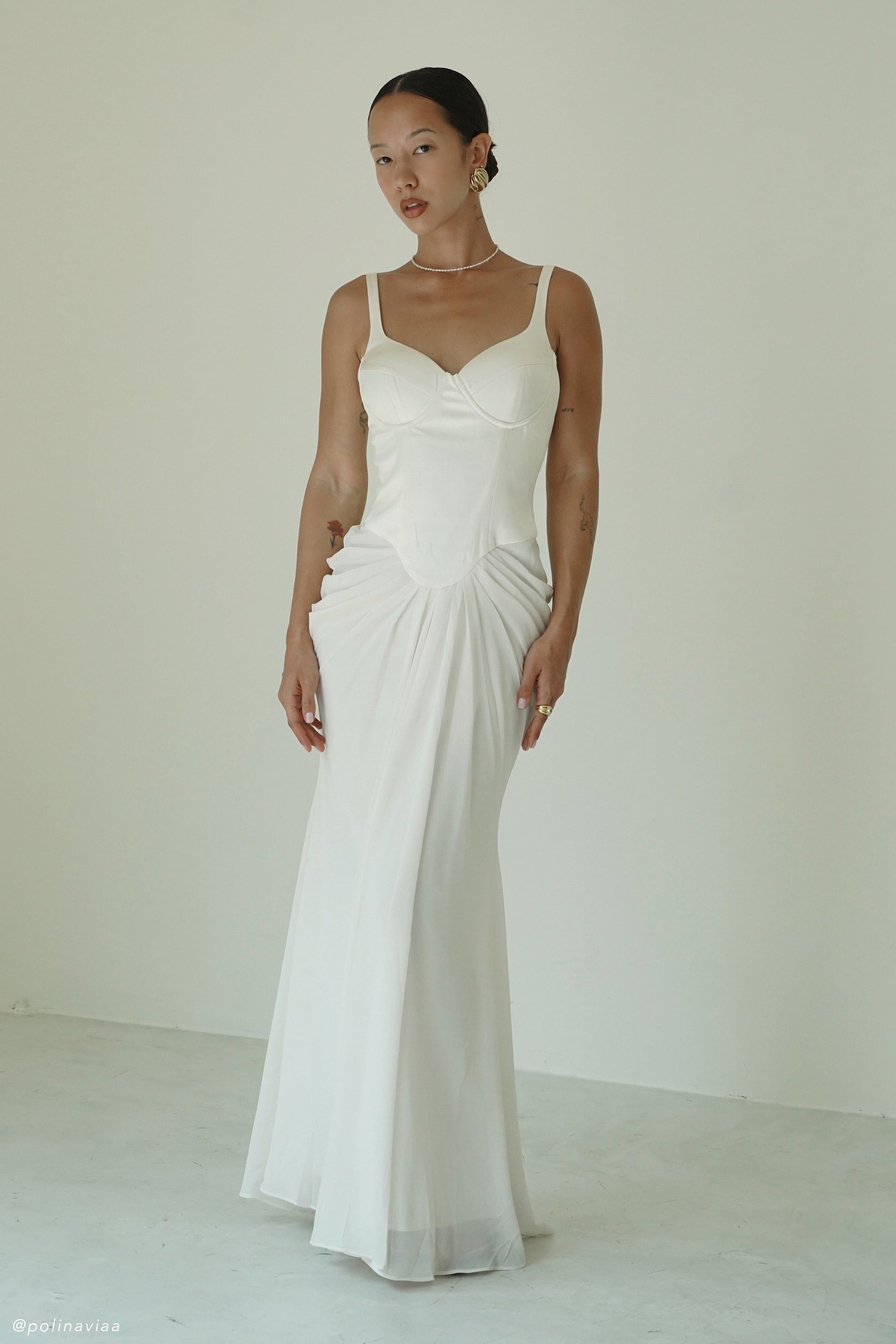 Leila Satin Corset Maxi Dress / Ivory | Meshki | XXS Leila Satin Corset Maxi Dress / Ivory | Meshki | XXS