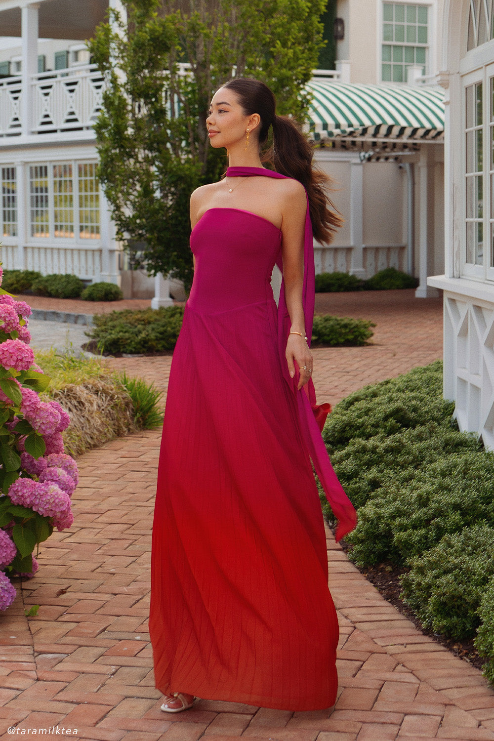 Caira Chiffon Scarf Maxi Dress / Ombre Dark Pink | MESHKI