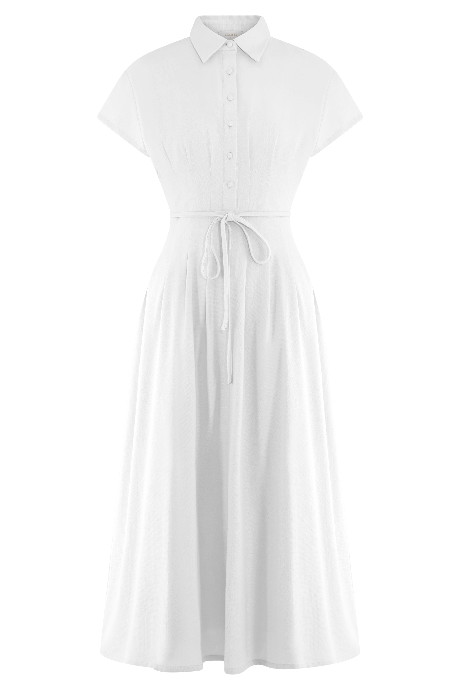 Aysha Buttoned Linen Midi Dress / White | MESHKI