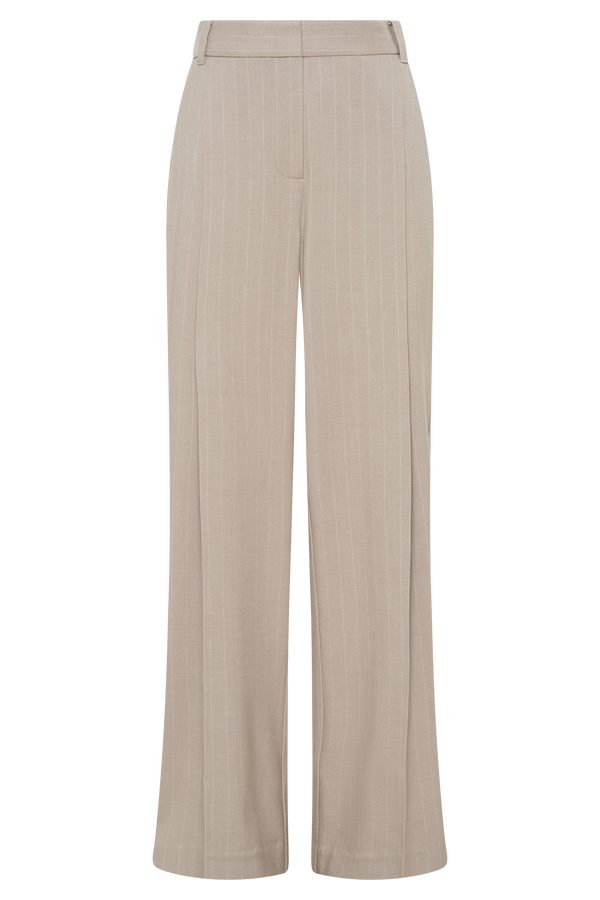 Amelie Suiting Straight Leg Pants - Taupe Pinstripe