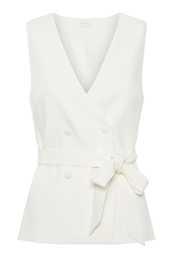 Amelie Suiting Longline Wrap Top - Ivory