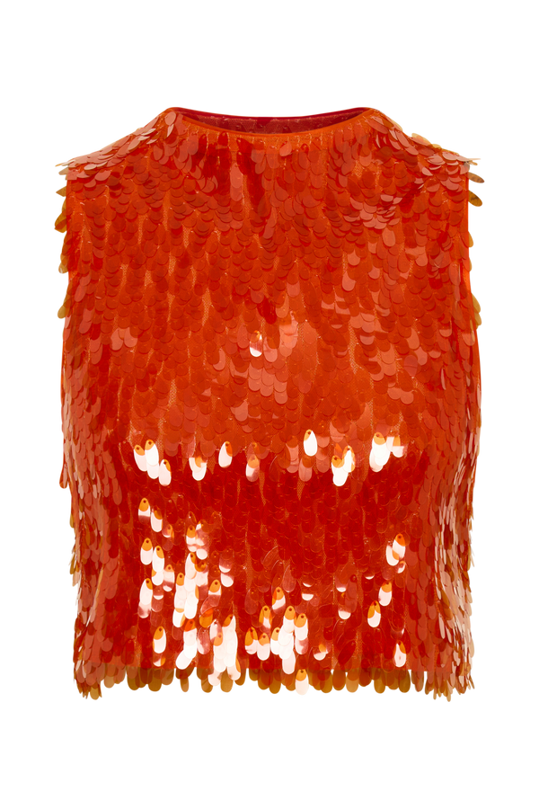 Savannah Sequin Crop Top - Firey Orange