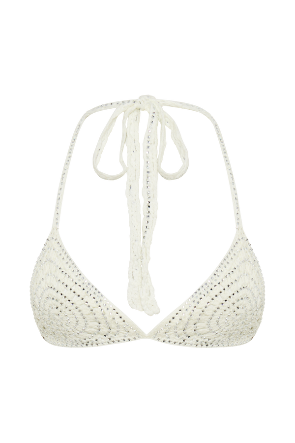 Verity Embellished Knit Bikini Top - Buttercream