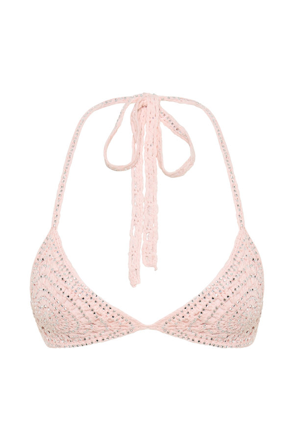 Verity Embellished Knit Bikini Top - Candy Pink