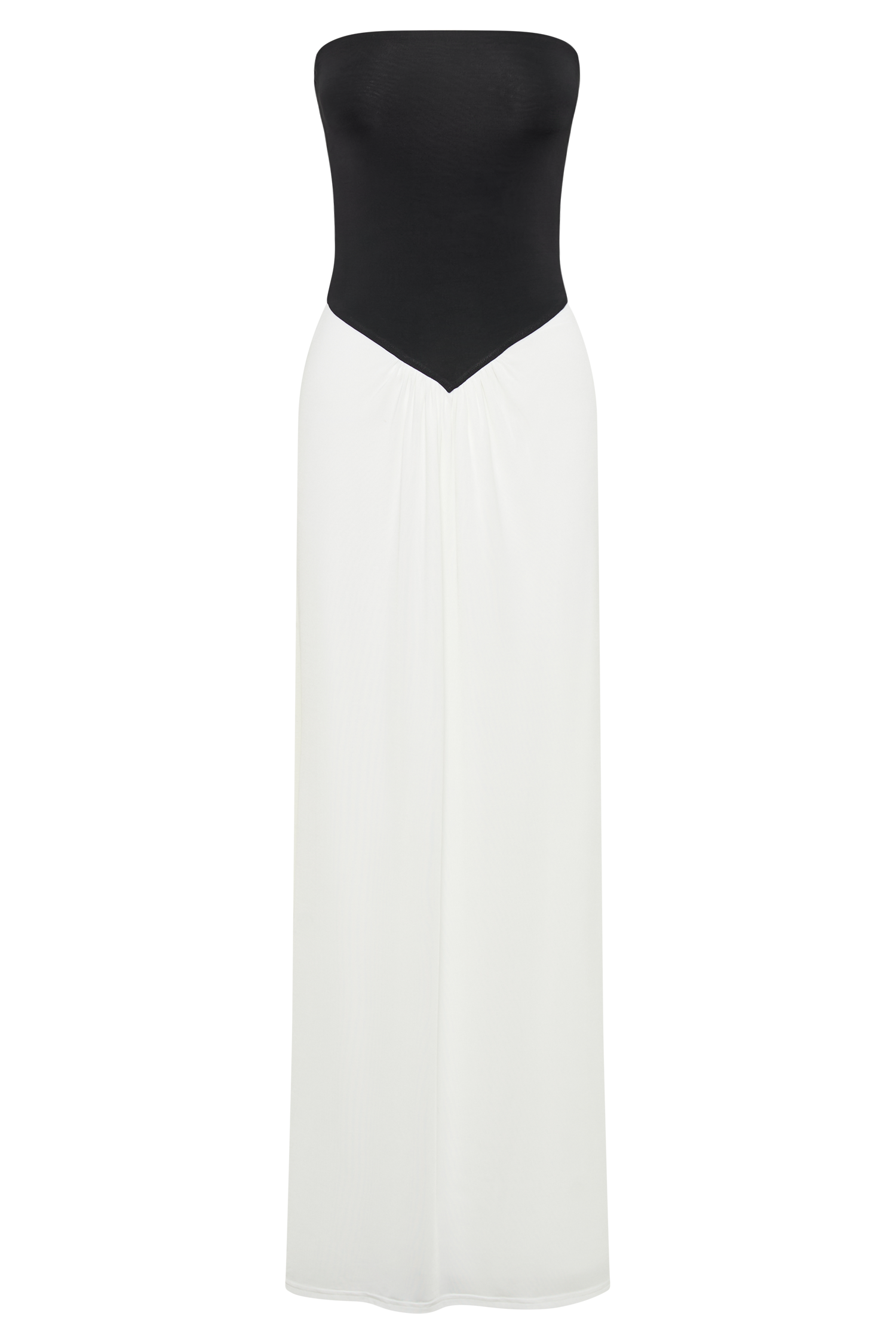 Ruby Strapless Slinky Maxi Dress / Black/White | MESHKI | XXS Ruby Strapless Slinky Maxi Dress / Black/White | MESHKI | XXS