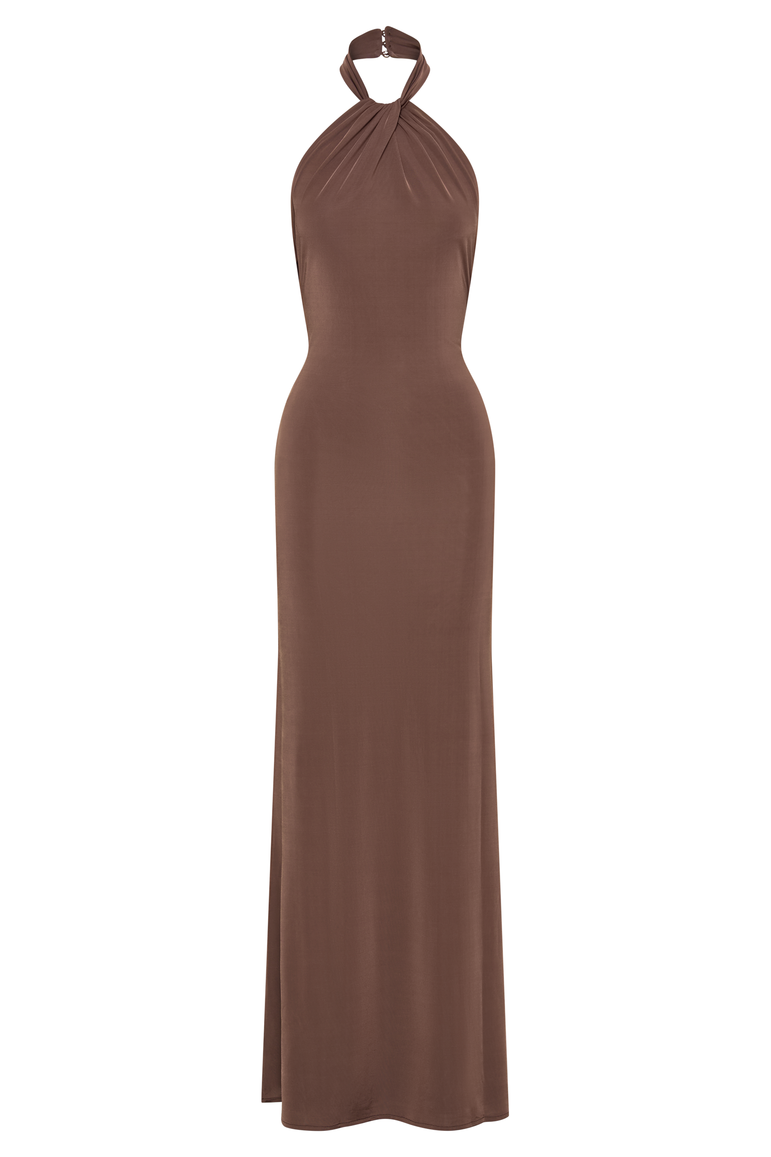 Elyna Slinky Halter Maxi Dress - Chocolate | MESHKI US Elyna Slinky Halter Maxi Dress - Chocolate | MESHKI US