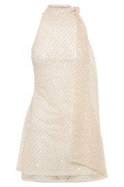 Aubriella Sequin Halter Mini Dress With Tie - Buttercream