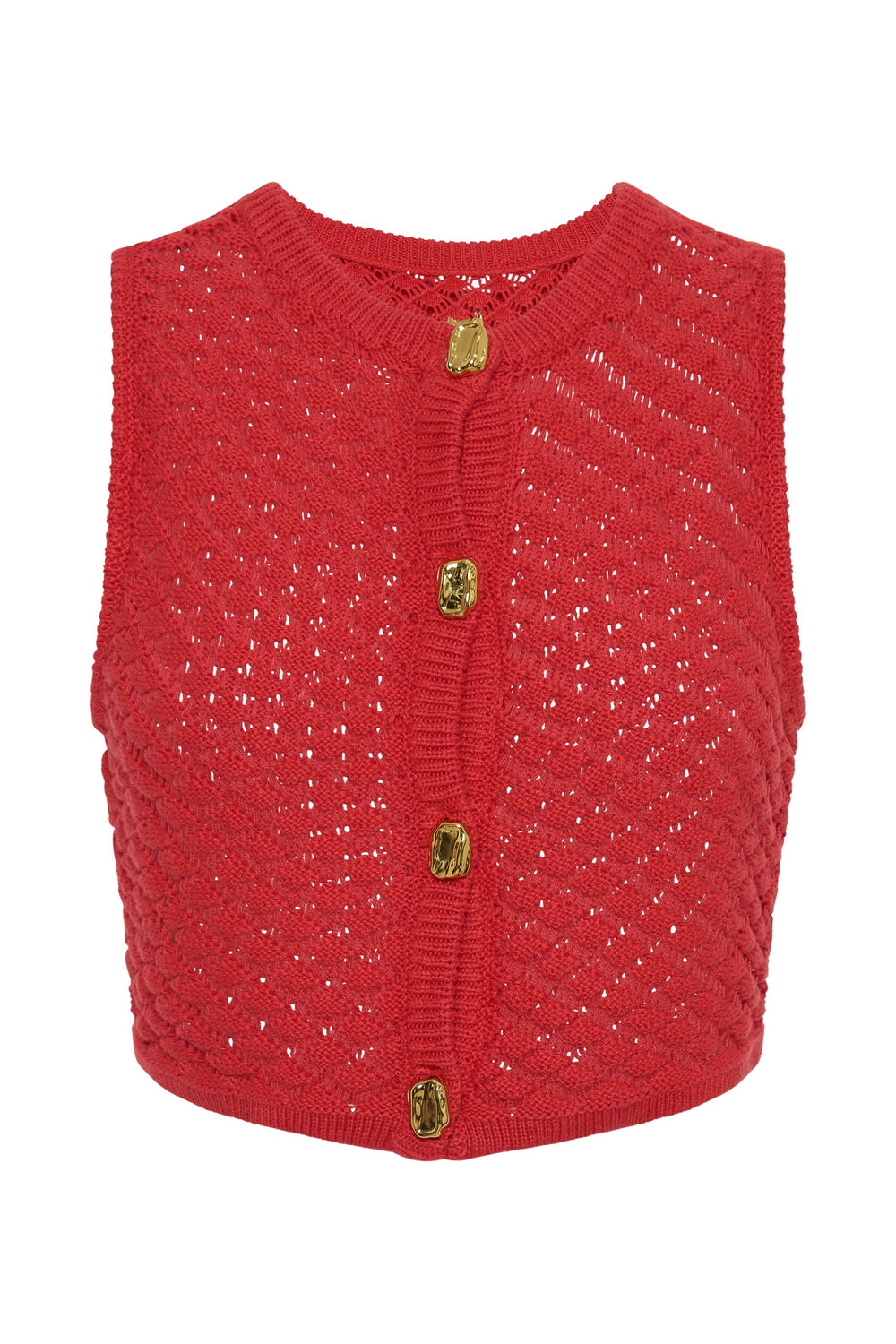 Lorenza Crochet Button Down Crop Top - Pomegranate