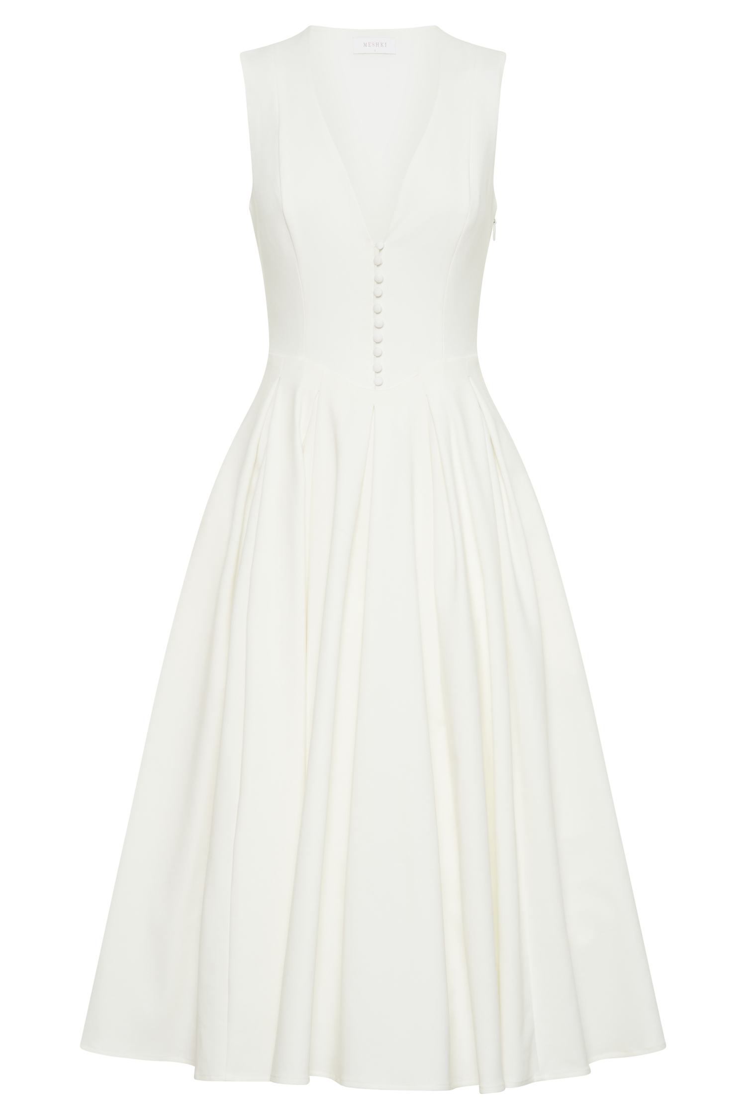 Keely Cotton Sleeveless Midi Dress / White | Meshki | S Keely Cotton Sleeveless Midi Dress / White | Meshki | S
