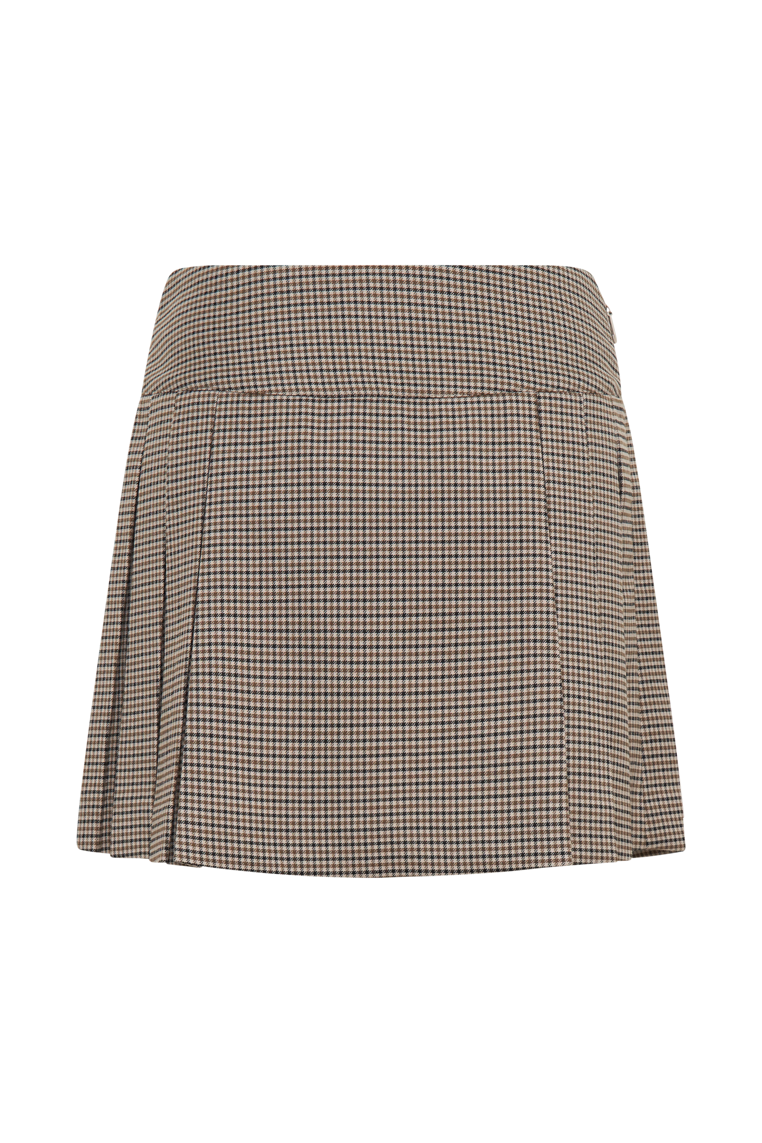 Angie Pleated Buckle Mini Skirt - Tan Check #10