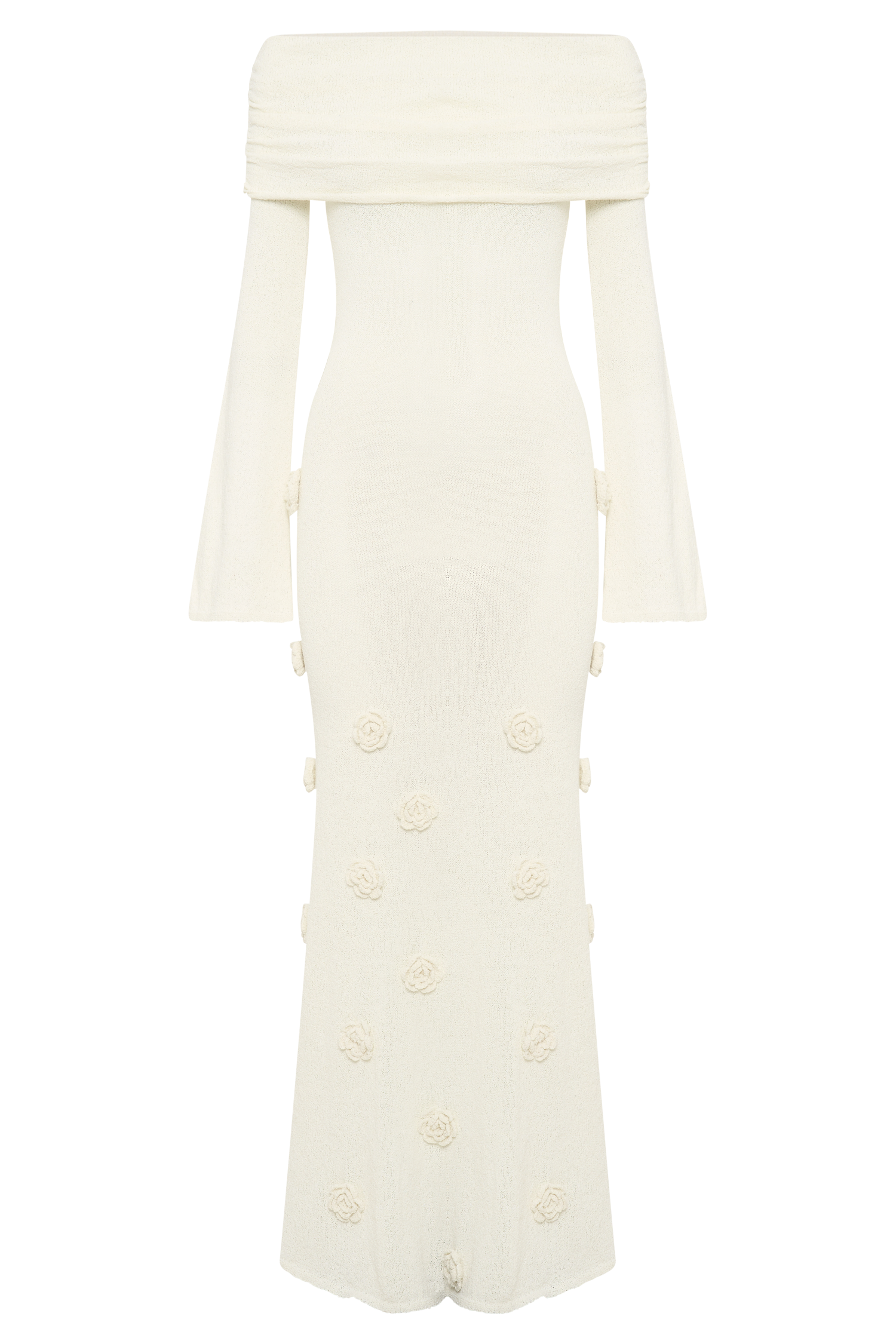 Kiki Off Shoulder Knit Rose Maxi Dress / Ivory | MESHKI | XS Kiki Off Shoulder Knit Rose Maxi Dress / Ivory | MESHKI | XS