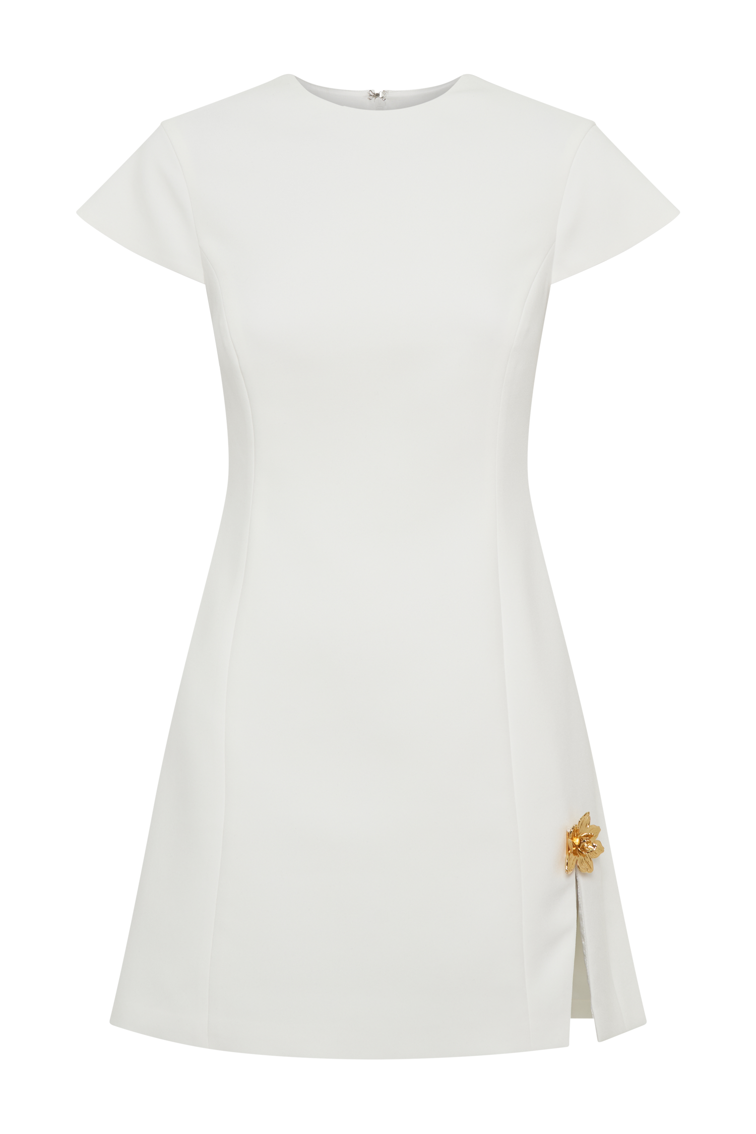 Remi Suiting Mini Dress With Floral Hardware / White | MESHKI