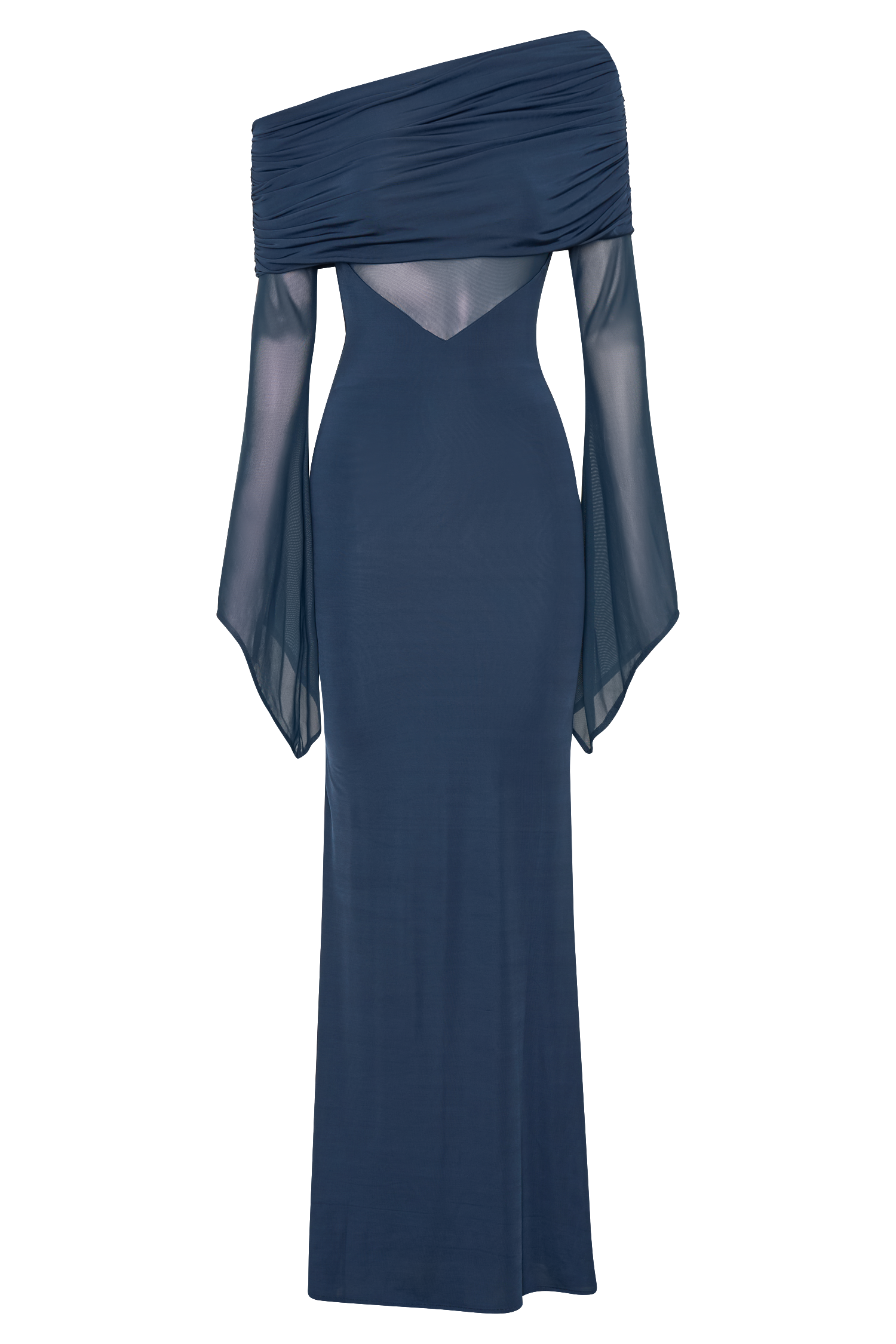 Kaitlin One Shoulder Slinky And Mesh Maxi Dress
