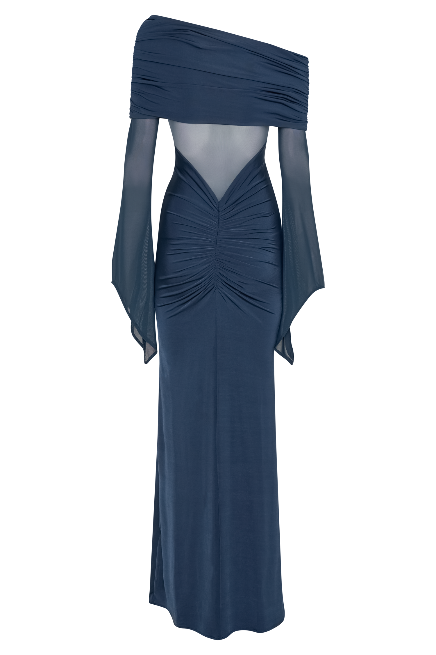 Kaitlin One Shoulder Slinky And Mesh Maxi Dress - Midnight Blue | MESHKI US Kaitlin One Shoulder Slinky And Mesh Maxi Dress - Midnight Blue | MESHKI US