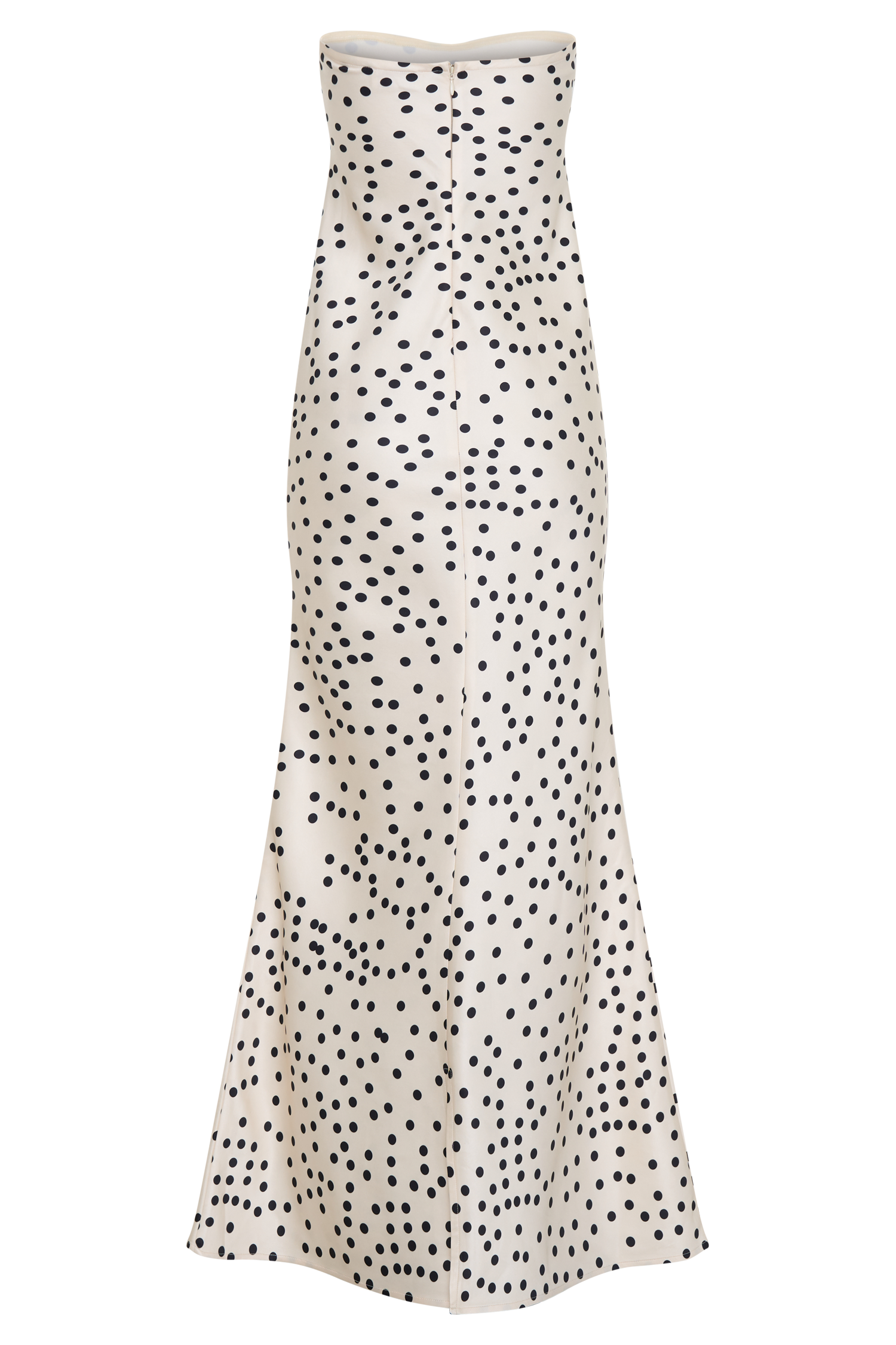デコルテドットドレス / decollete dot dress Taken White Polka Dot Ruched Mesh Midi Dress With Corsage