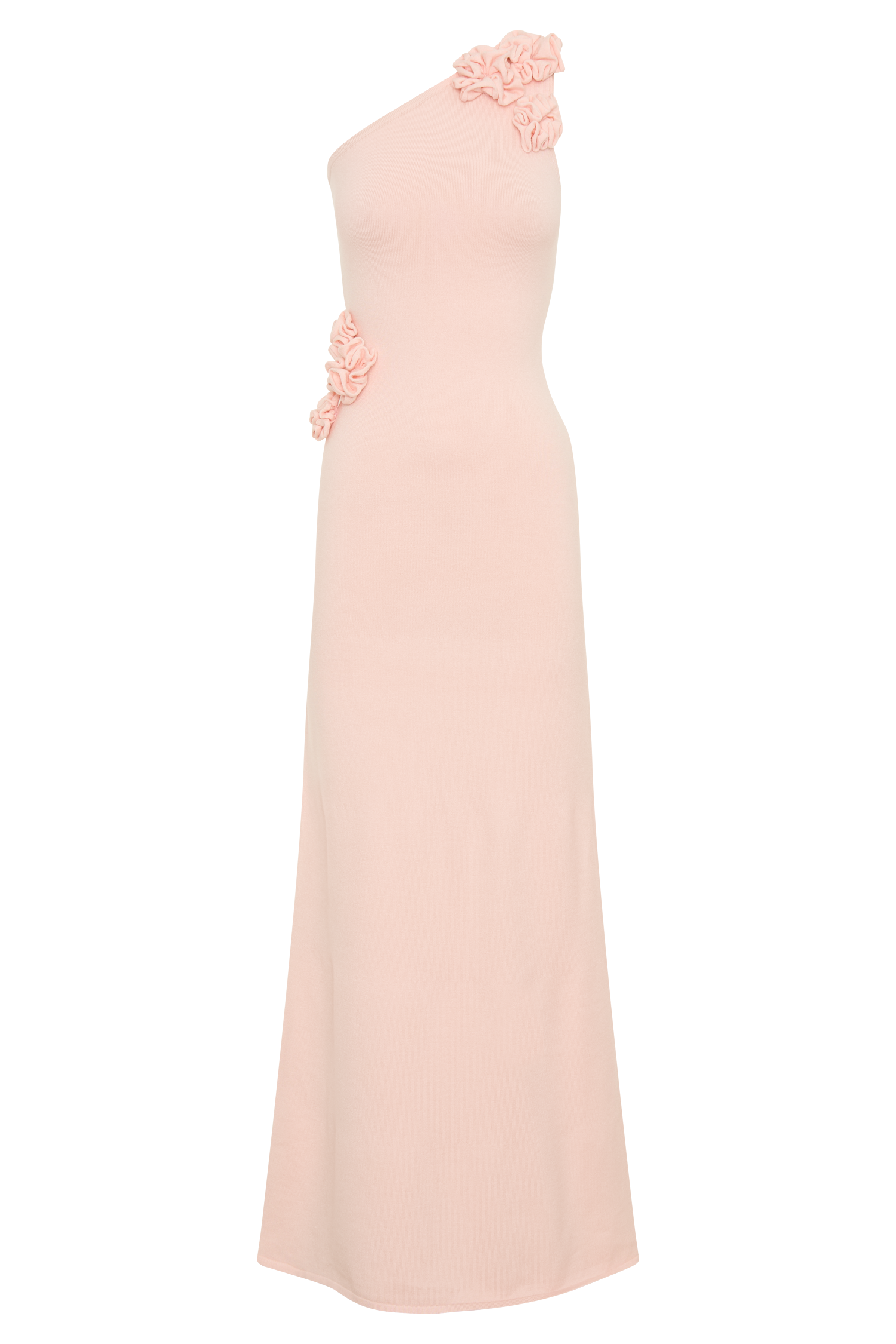 Paloma One Shoulder Knit Maxi Dress with Flowers - Baby Pink 3XL Paloma One Shoulder Knit Maxi Dress with Flowers - Baby Pink 3XL