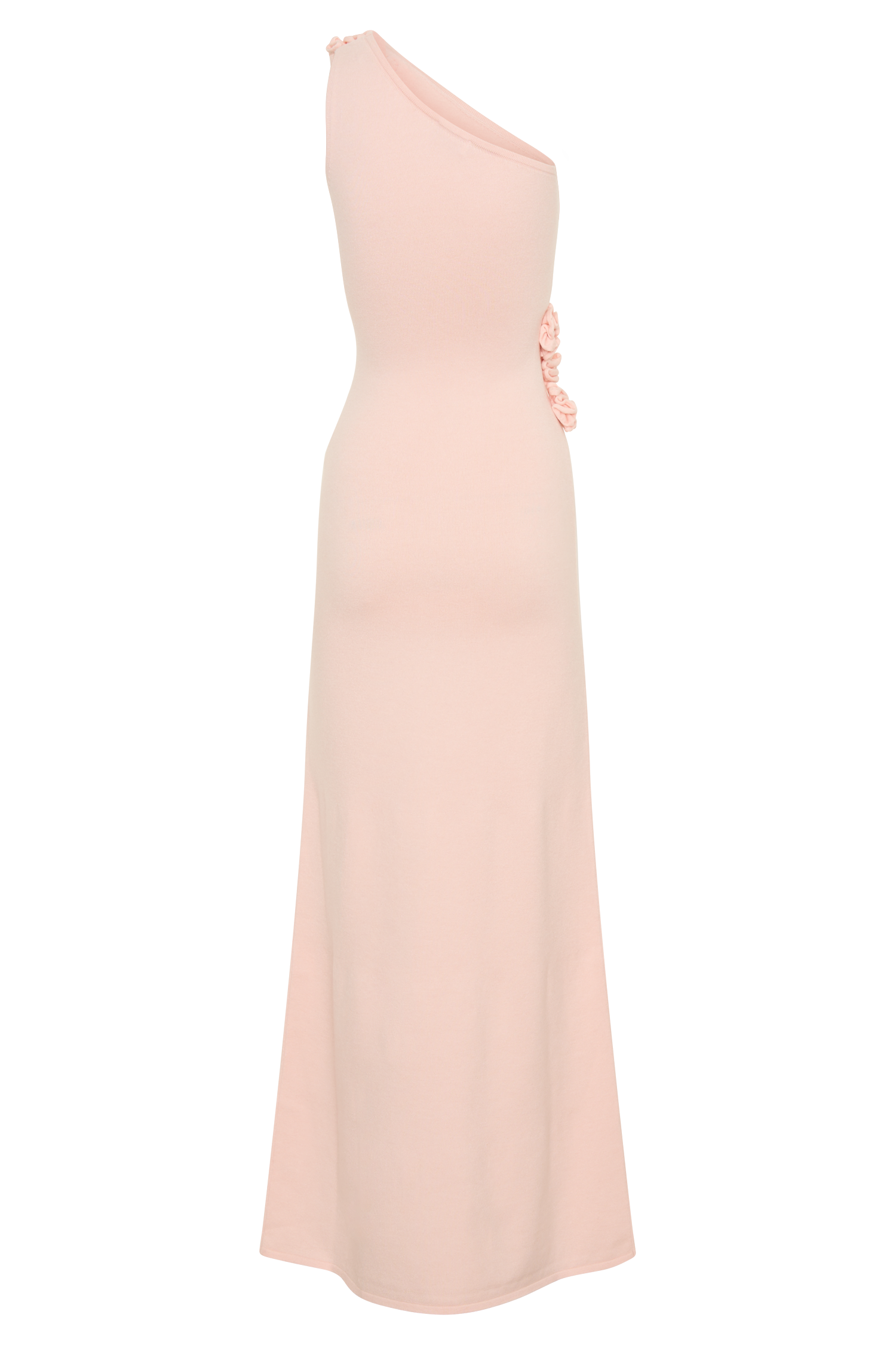 Paloma One Shoulder Knit Maxi Dress With Flowers Baby Pink