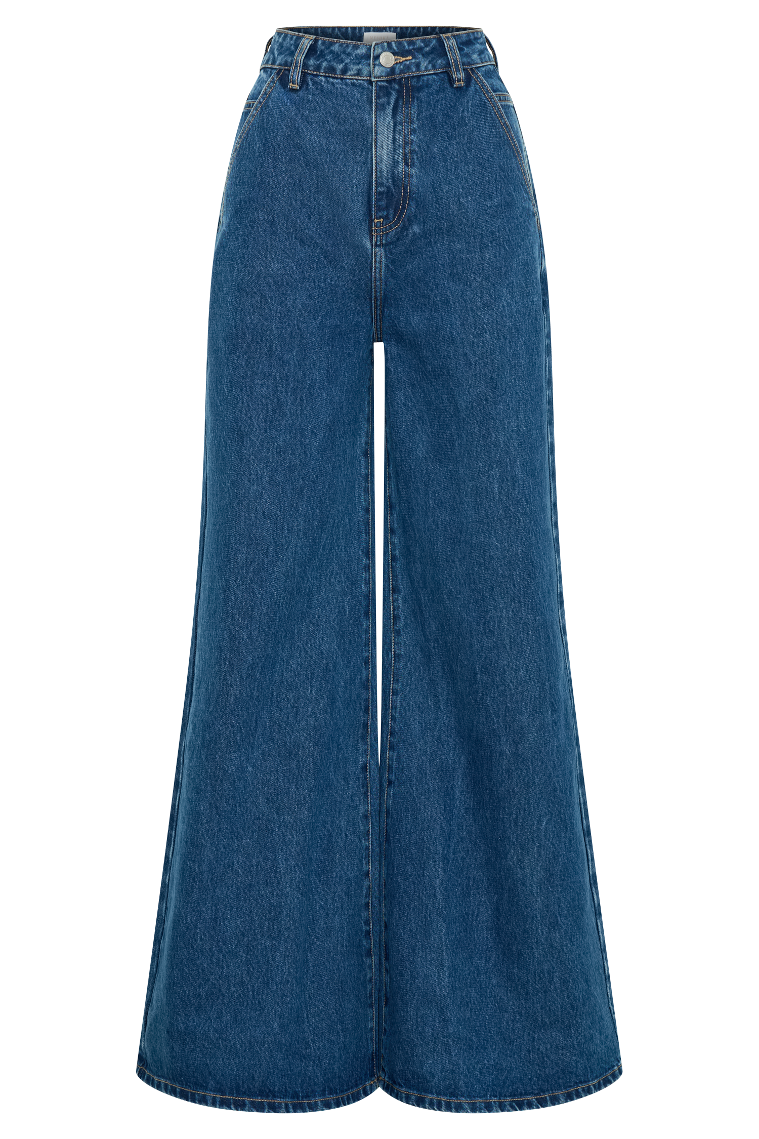Jen Wide Leg Flare Denim Jeans Dark Blue MESHKI US