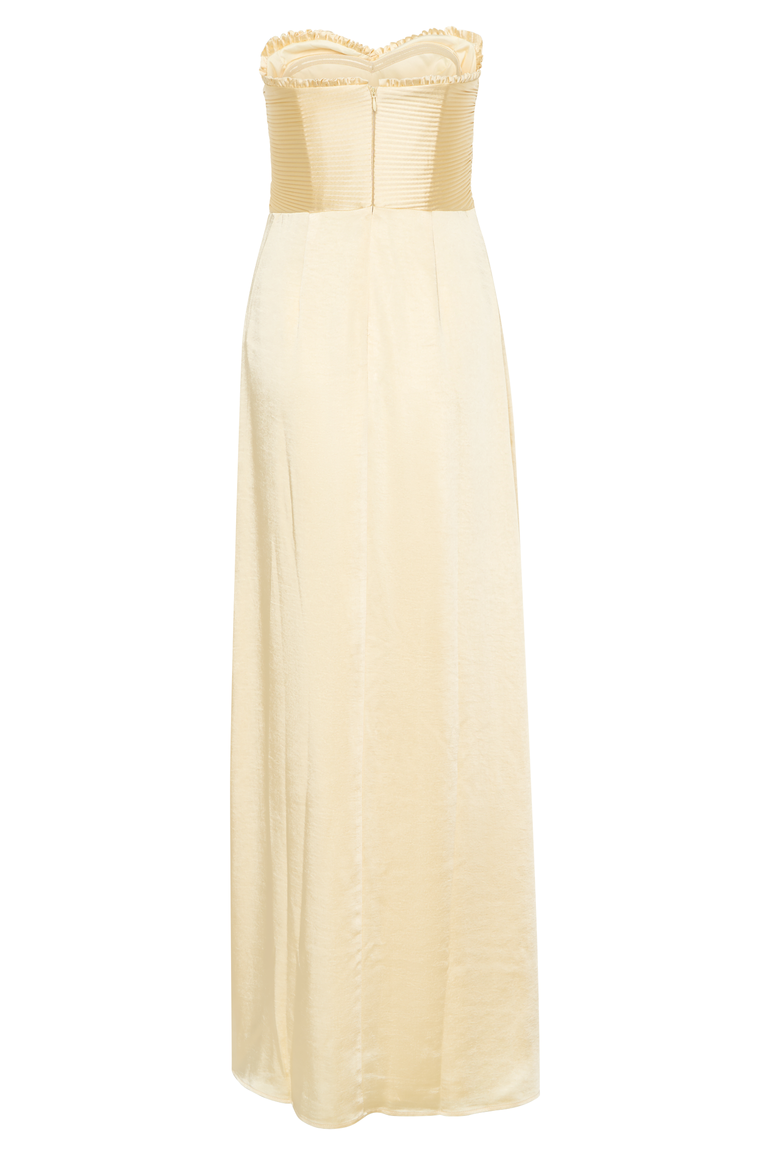 Larissa Satin Maxi Dress With Ruched Petals - Lemon | MESHKI US Larissa Satin Maxi Dress With Ruched Petals - Lemon | MESHKI US