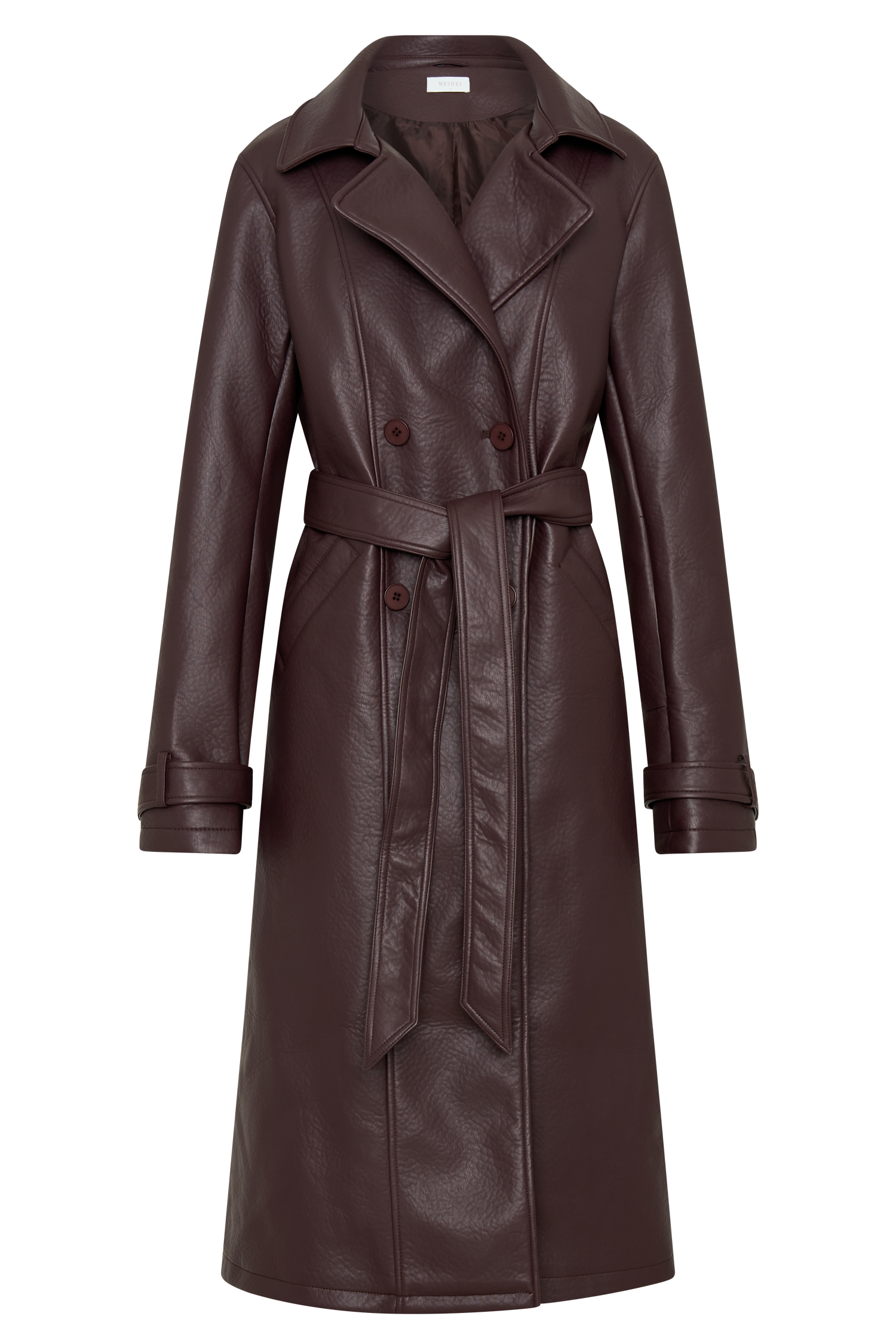 Tarah Faux Leather Trench Coat Cacao Brown MESHKI US